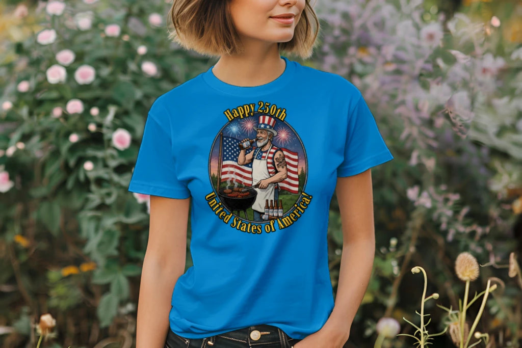 “Uncle Sam BBQ Edition” Performance Tee – America 250 Celebration Shirt Anvil and Anthem }