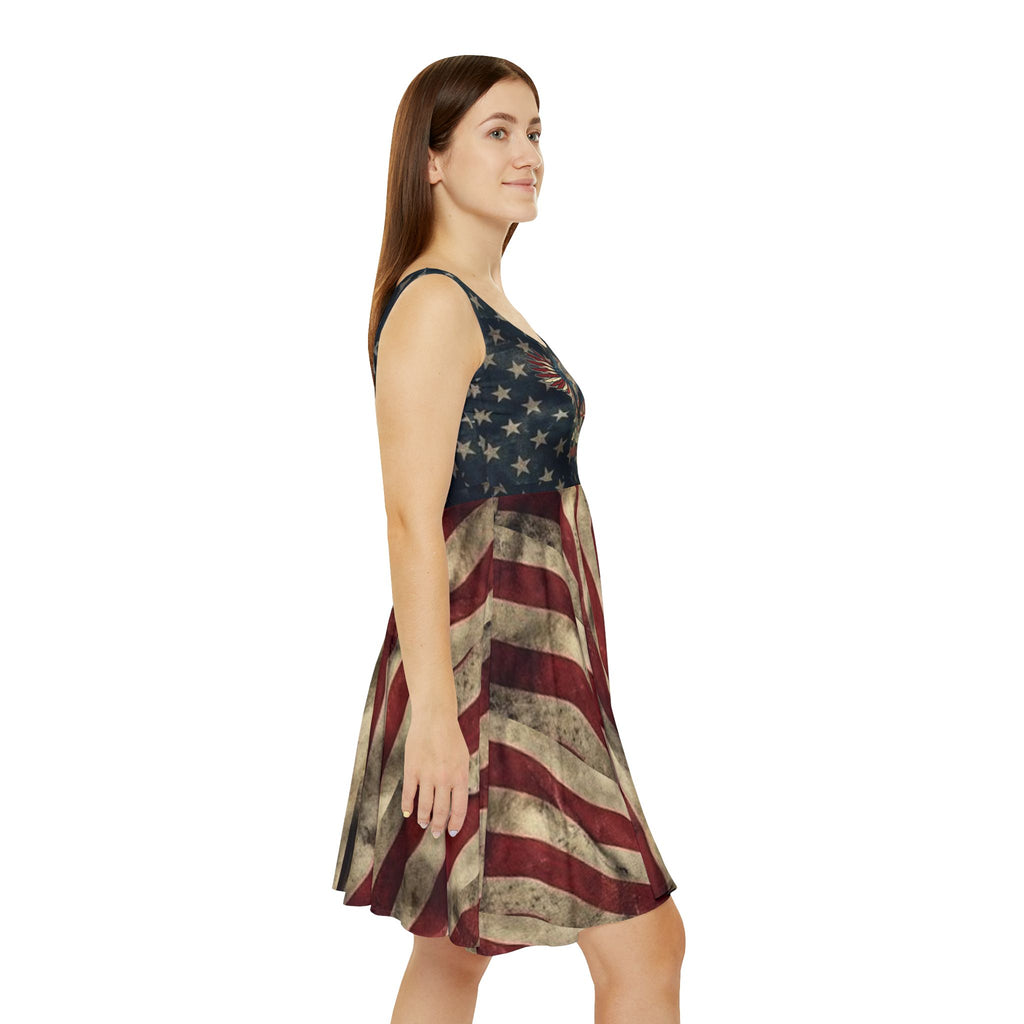 "Land of the Free" Bald Eagle American Flag Skater Dress – Patriotic Women’s Apparel