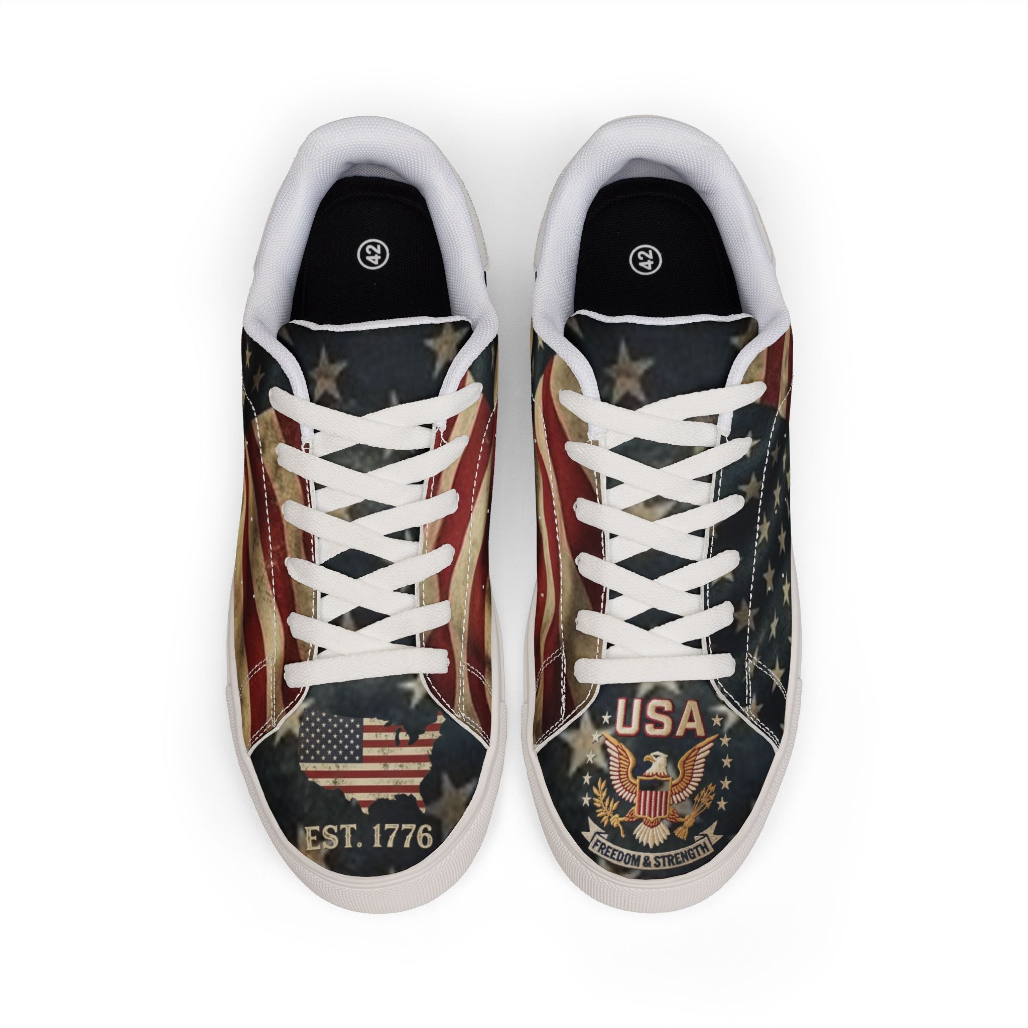 "Freedom and Strength" American Flag Leather Sneakers – 1776 Heritage Edition Anvil and Anthem }