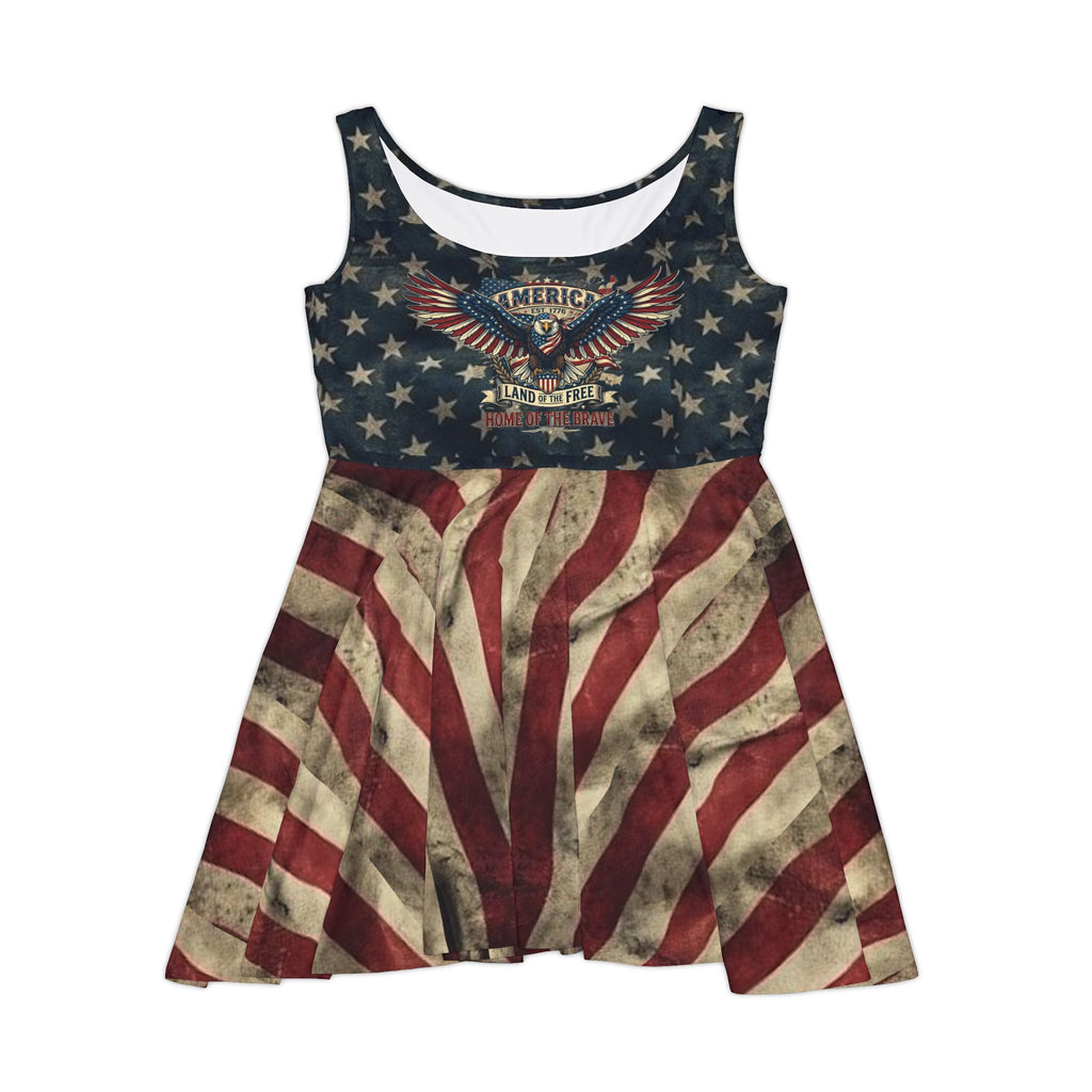 "Land of the Free" Bald Eagle American Flag Skater Dress – Patriotic Women’s Apparel