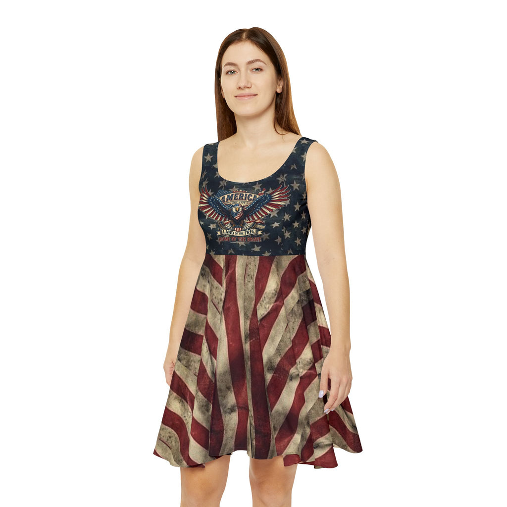 "Land of the Free" Bald Eagle American Flag Skater Dress – Patriotic Women’s Apparel