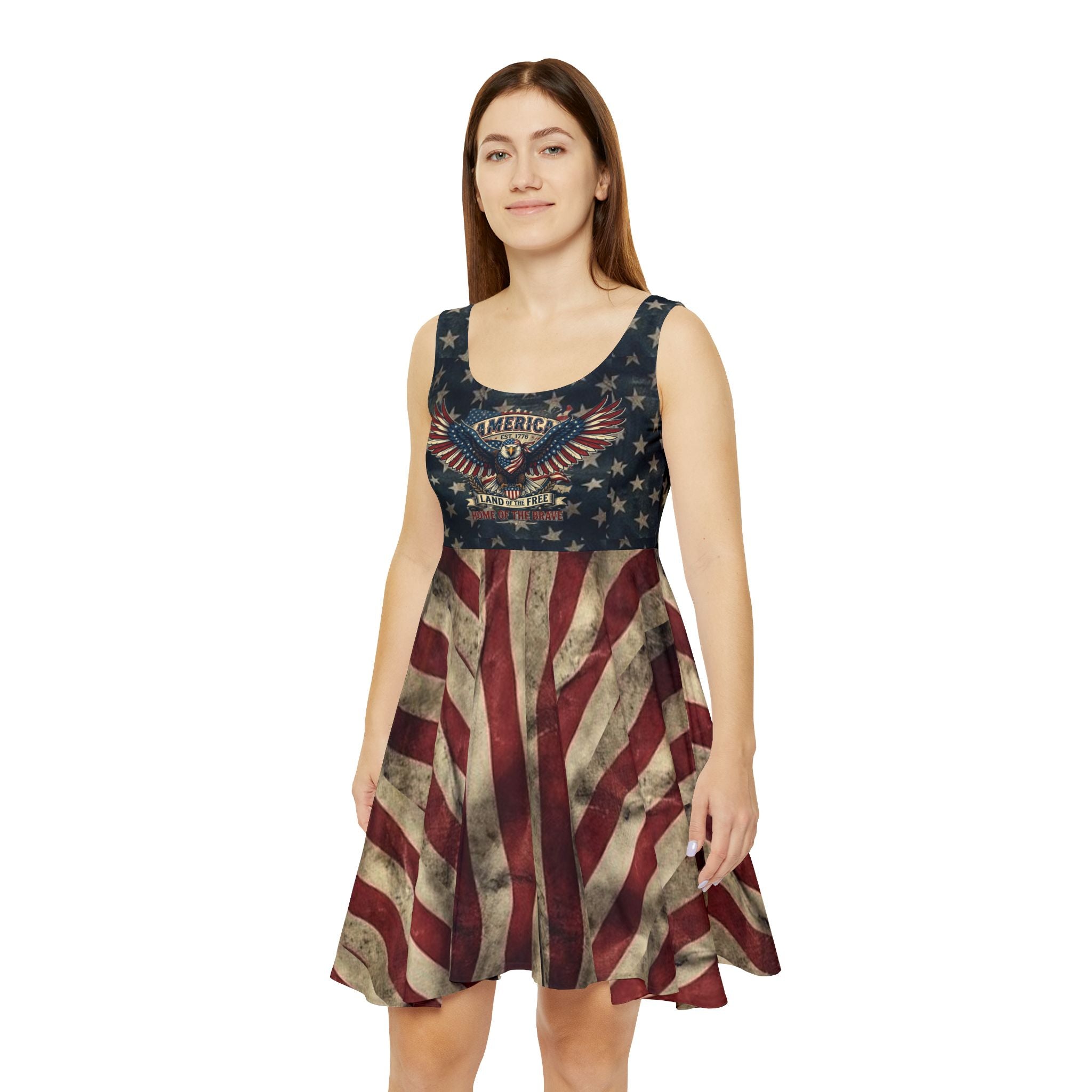 "Land of the Free" Bald Eagle American Flag Skater Dress – Patriotic Women’s Apparel