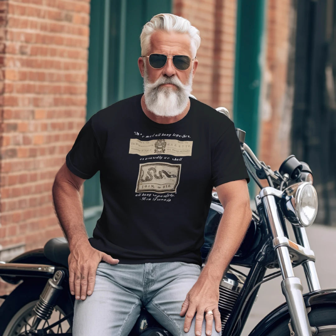 "Join or Die" Benjamin Franklin Patriotic Graphic Tee – American Founding History {{ product_type }Anvil and Anthem }