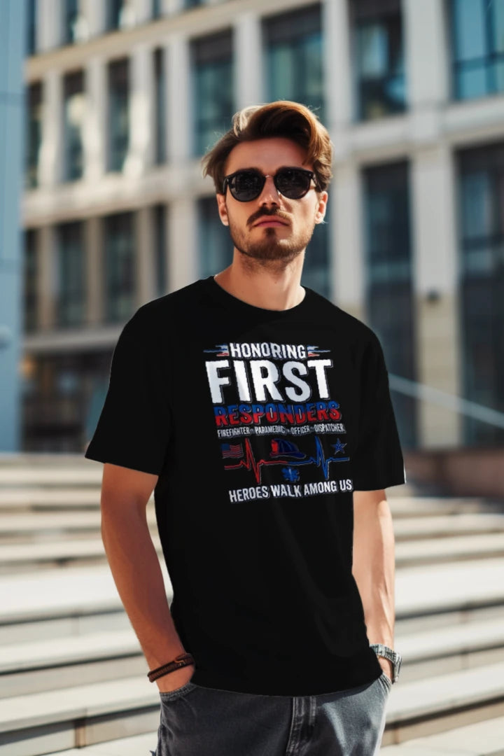 “Heroes Walk Among Us” First Responders Tee – Heartbeat of Courage Edition {{ product_type }Anvil and Anthem }