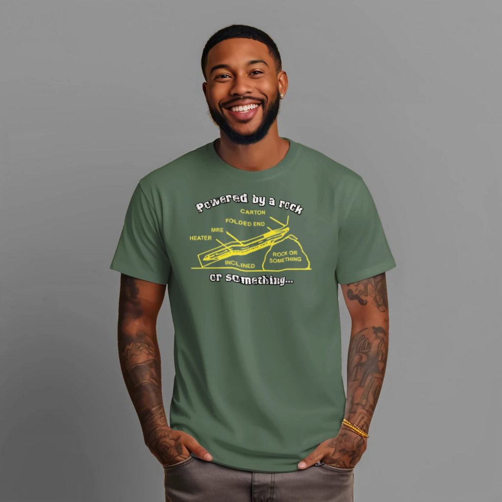 "Powered by a Rock or Something" MRE Graphic Tee – Military Humor Apparel {{ product_type }Anvil and Anthem }