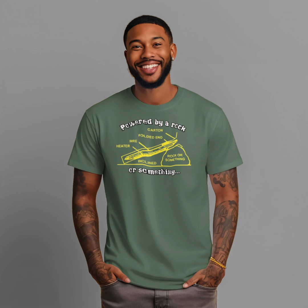 "Powered by a Rock or Something" MRE Graphic Tee – Military Humor Apparel {{ product_type }Anvil and Anthem }