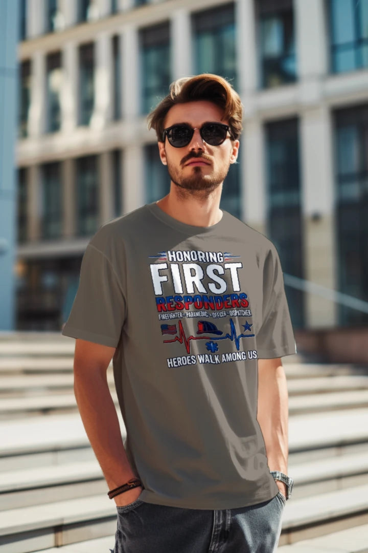“Heroes Walk Among Us” First Responders Tee – Heartbeat of Courage Edition {{ product_type }Anvil and Anthem }