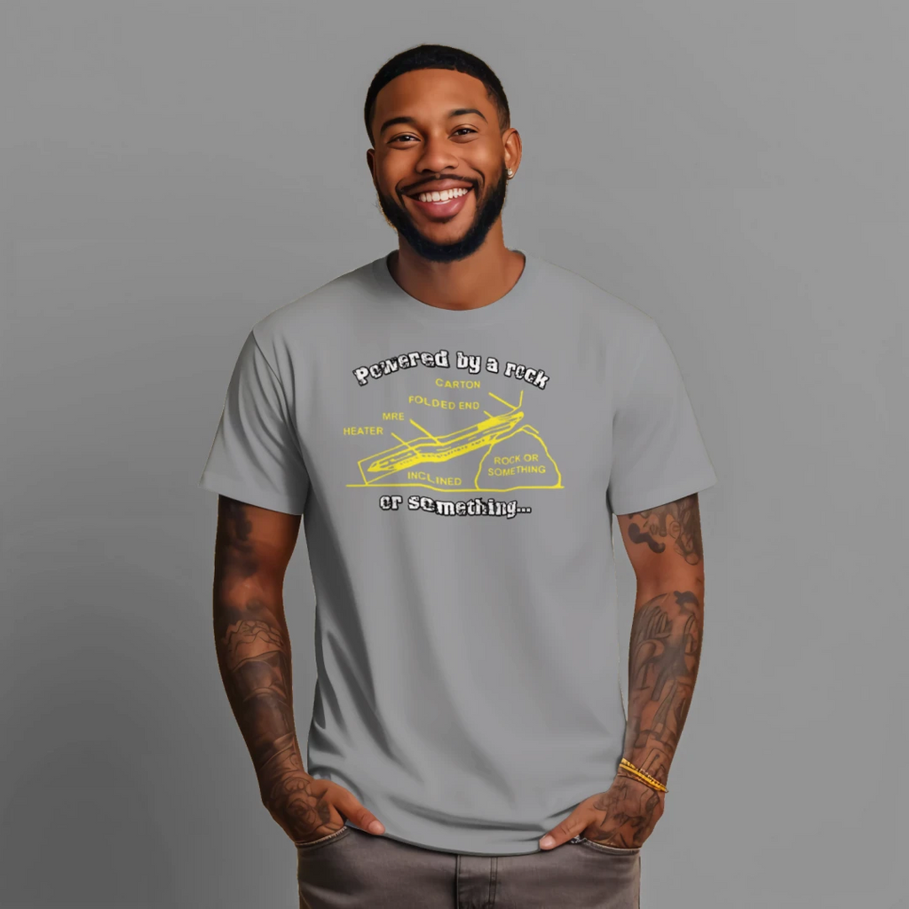 "Powered by a Rock or Something" MRE Graphic Tee – Military Humor Apparel {{ product_type }Anvil and Anthem }