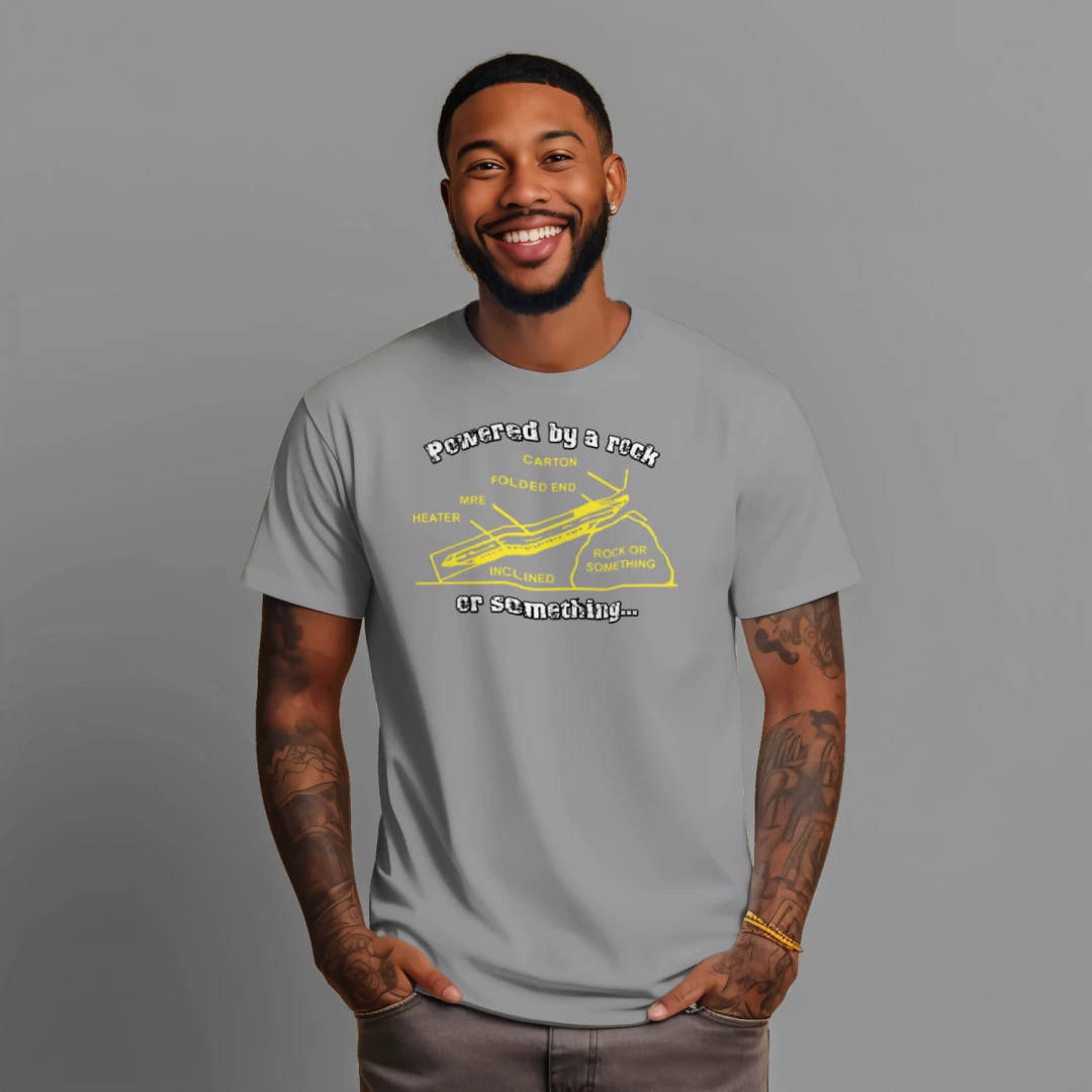 "Powered by a Rock or Something" MRE Graphic Tee – Military Humor Apparel {{ product_type }Anvil and Anthem }