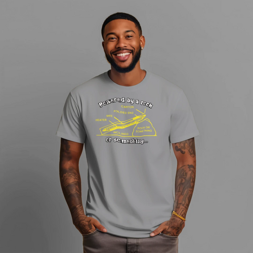 "Powered by a Rock or Something" MRE Graphic Tee – Military Humor Apparel Anvil and Anthem }
