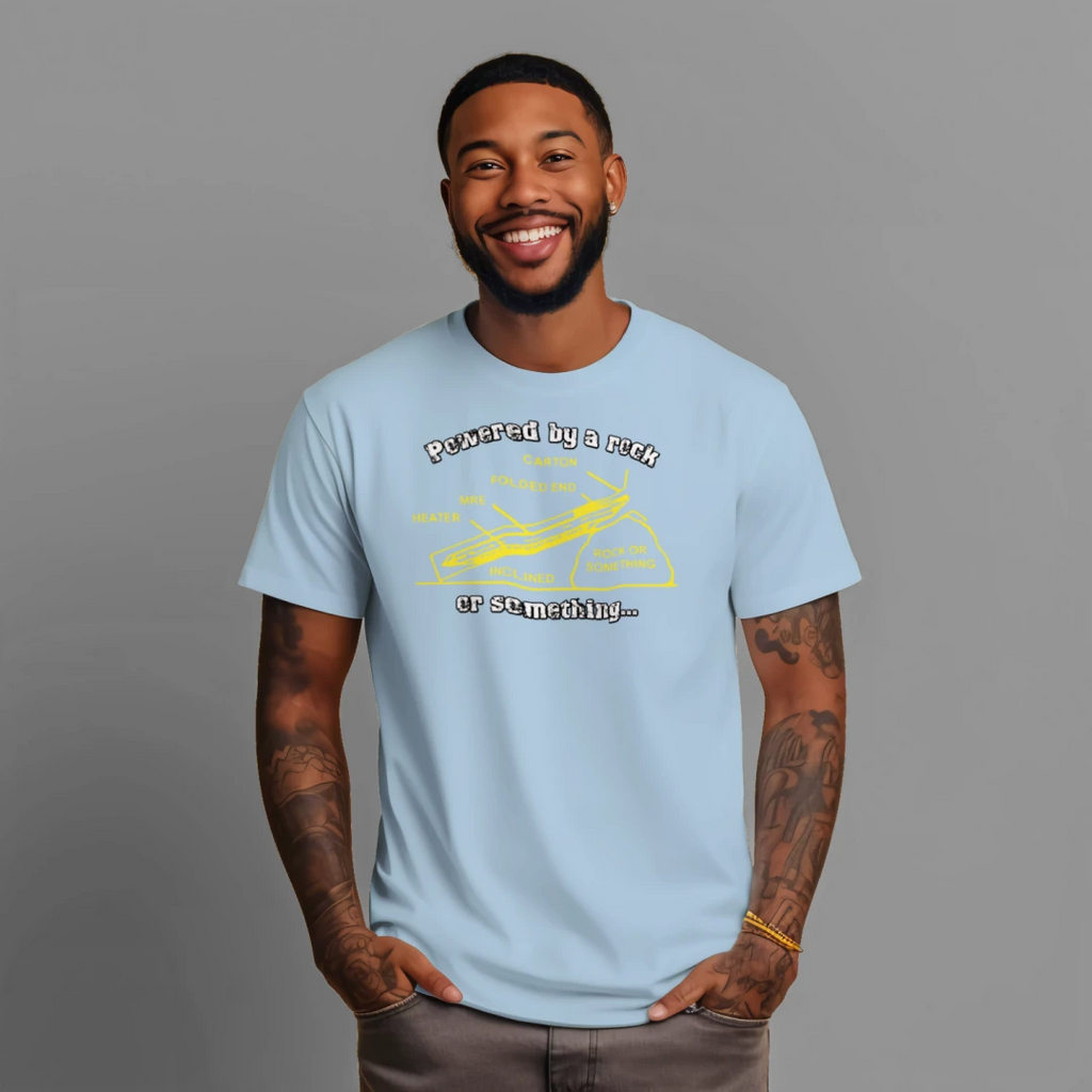 "Powered by a Rock or Something" MRE Graphic Tee – Military Humor Apparel {{ product_type }Anvil and Anthem }