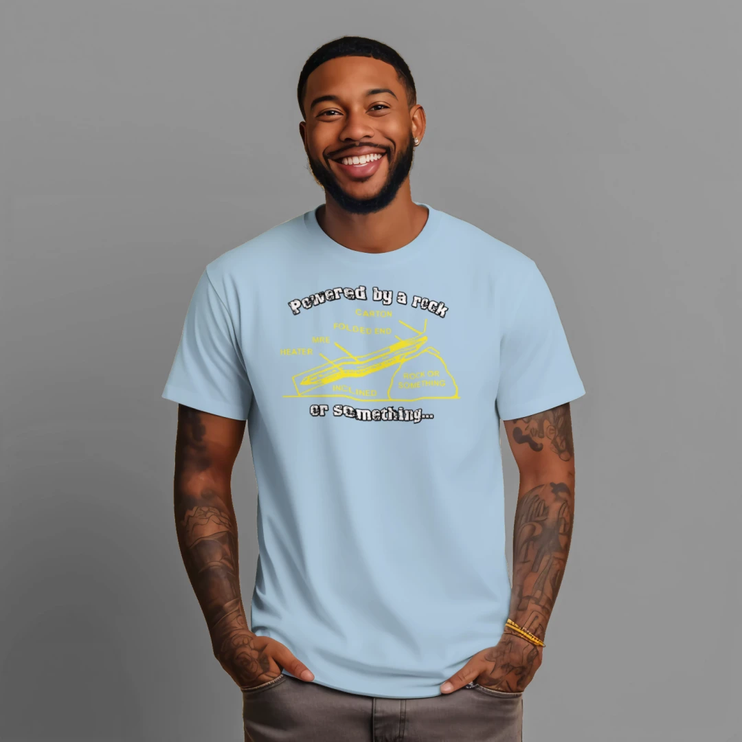 "Powered by a Rock or Something" MRE Graphic Tee – Military Humor Apparel {{ product_type }Anvil and Anthem }
