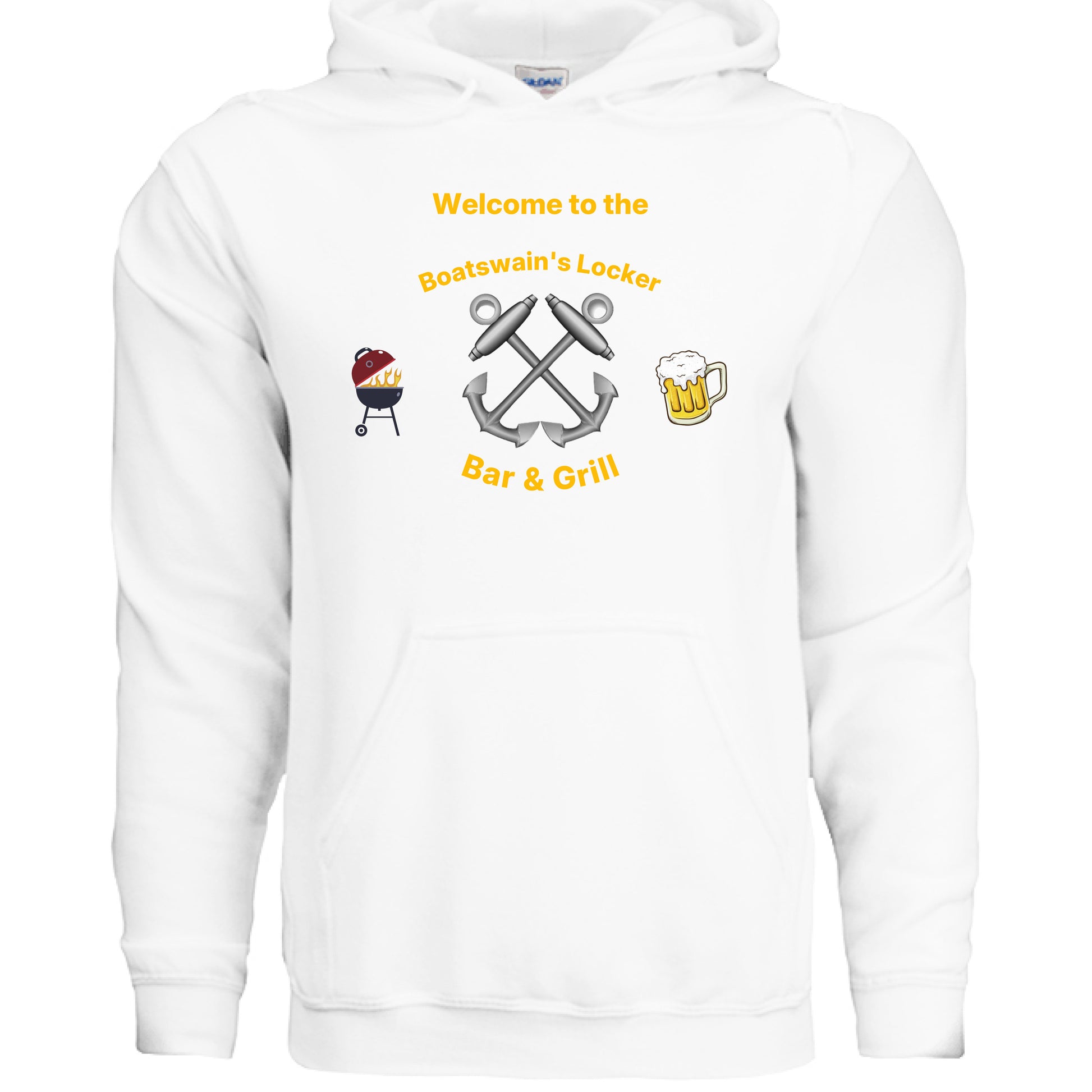 “Welcome to the Bos'n Locker” BM B & G Hoodie – Anchors Aweigh, Drinks prolly knot! WHITE {{ product_type }Anvil and Anthem }