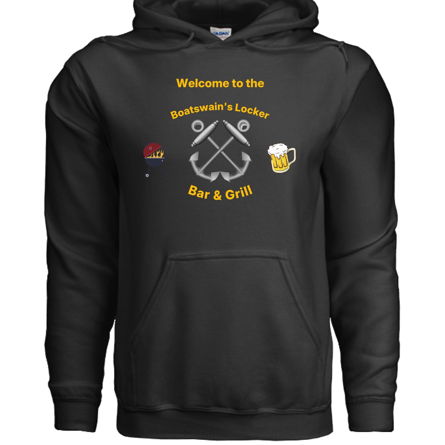 “Welcome to the Bos'n Locker” BM B & G Hoodie – Anchors Aweigh, Drinks prolly knot! BLACK {{ product_type }Anvil and Anthem }
