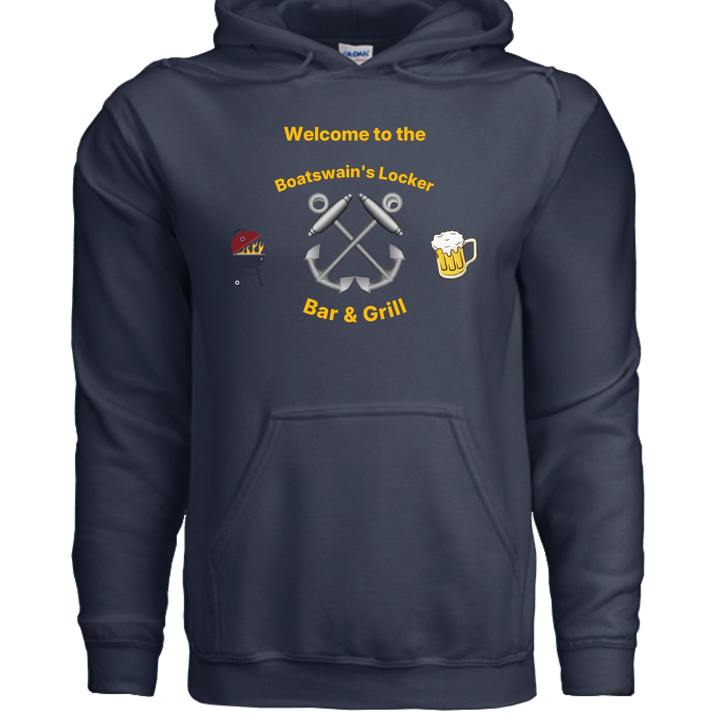 “Welcome to the Bos'n Locker” BM B & G Hoodie – Anchors Aweigh, Drinks prolly knot! NAVY {{ product_type }Anvil and Anthem }