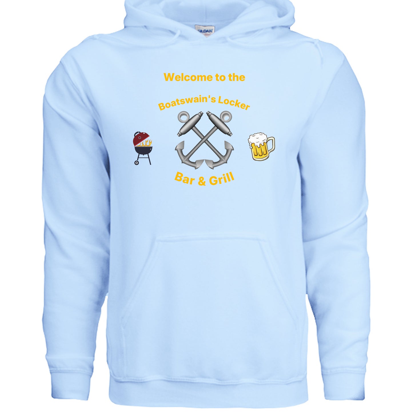 “Welcome to the Bos'n Locker” BM B & G Hoodie – Anchors Aweigh, Drinks prolly knot! LIGHT BLUE {{ product_type }Anvil and Anthem }