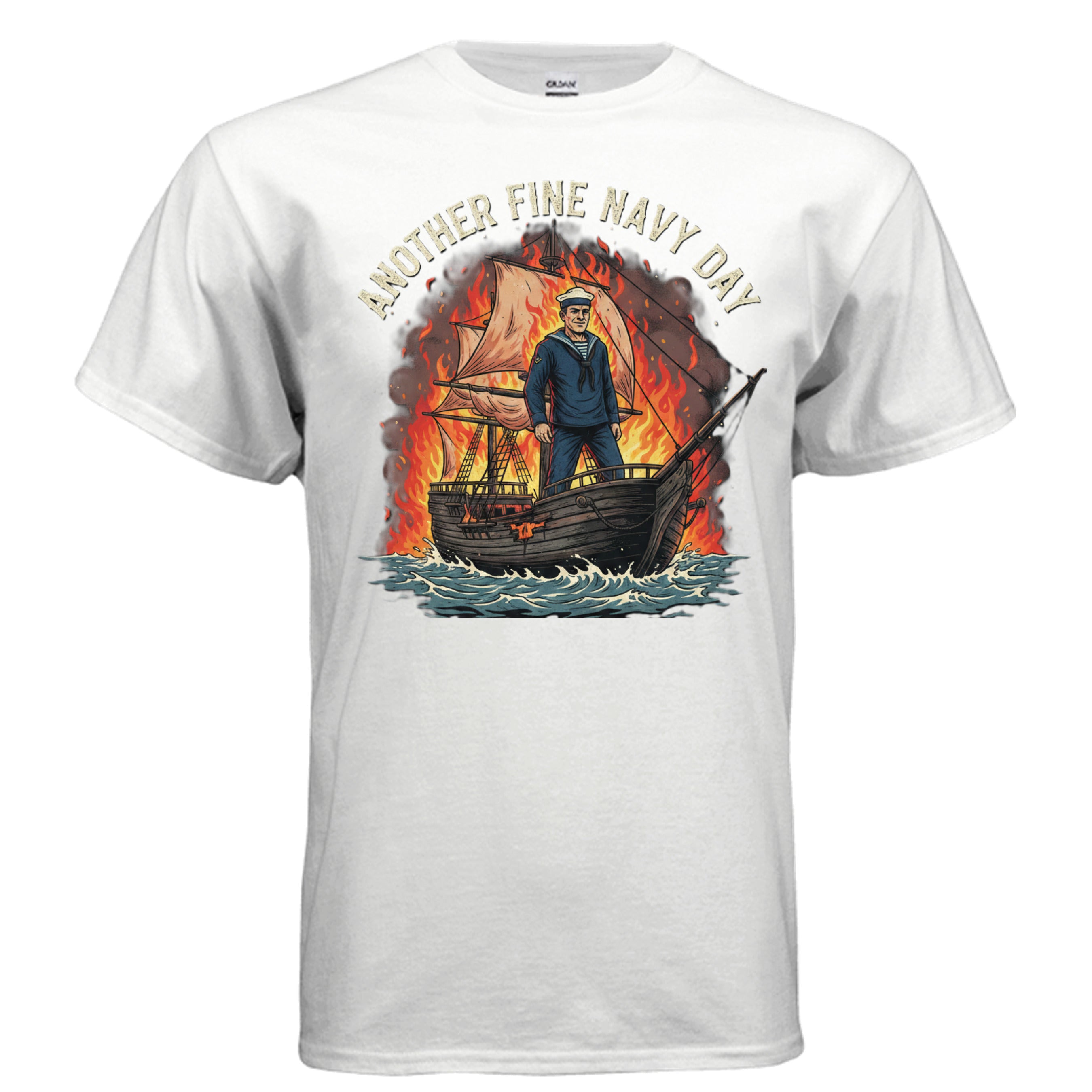 Another Fine Navy Day Tee – Sarcastic Burning Ship Sailor Graphic Shirt Anvil and Anthem }