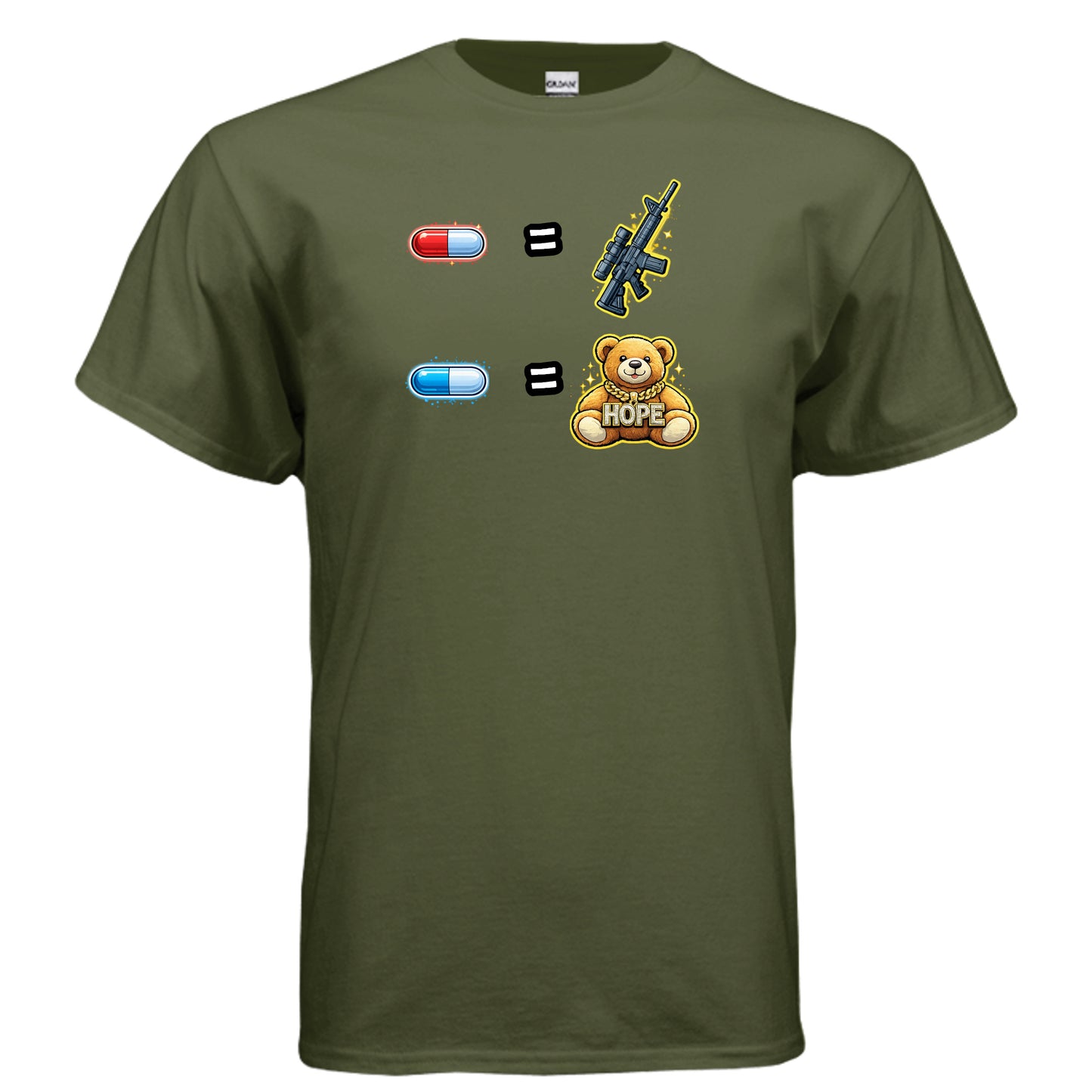 Red Pill / Blue Pill: Choose Your Reality Tee — Meme Decision Edition MILITARY GREEN {{ product_type }Anvil and Anthem }