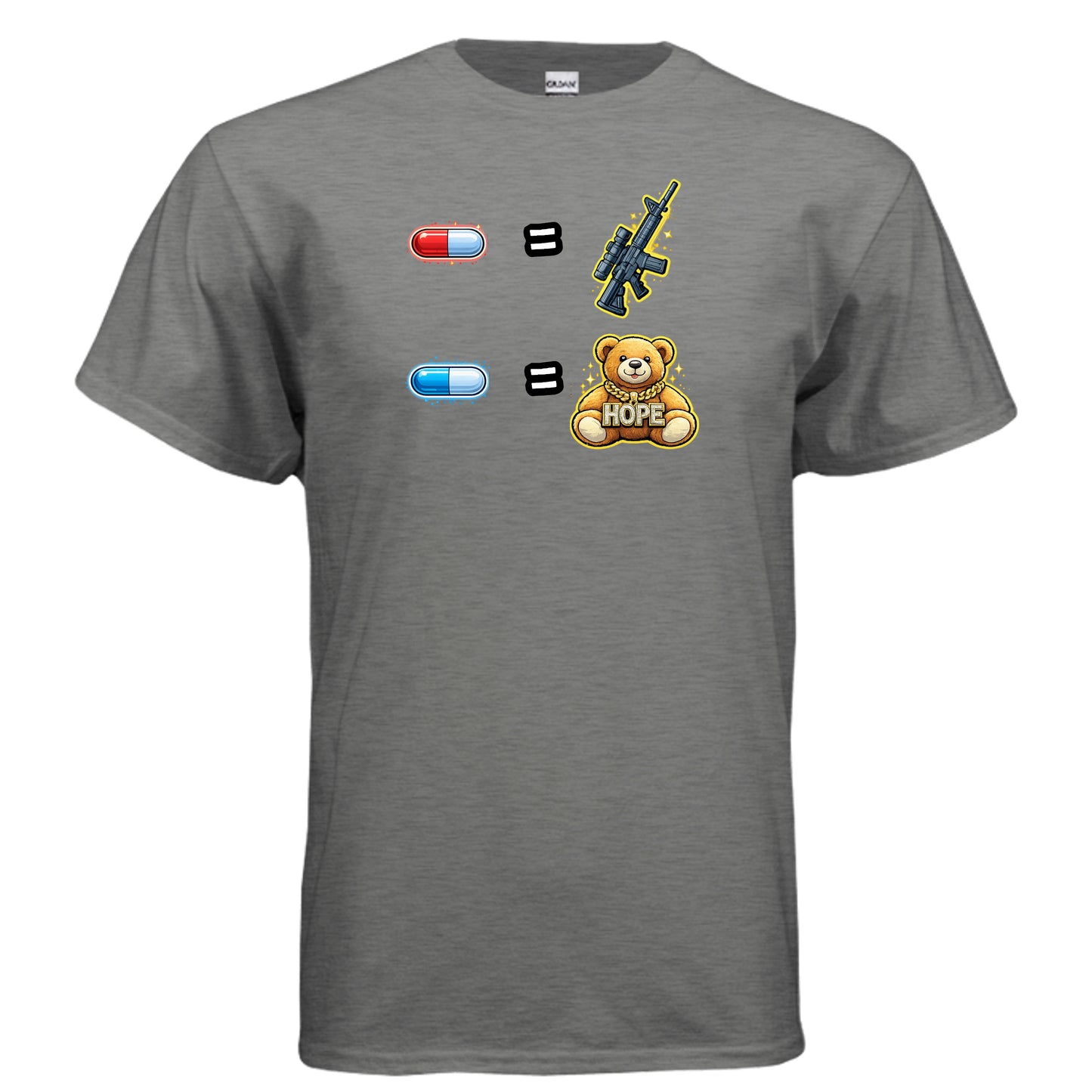 Red Pill / Blue Pill: Choose Your Reality Tee — Meme Decision Edition GRAPHITE HEATHER {{ product_type }Anvil and Anthem }