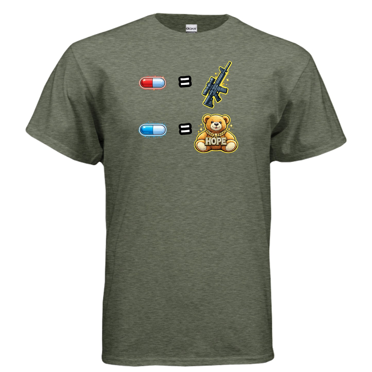 Red Pill / Blue Pill: Choose Your Reality Tee — Meme Decision Edition HEATHER MILITARY GREEN {{ product_type }Anvil and Anthem }