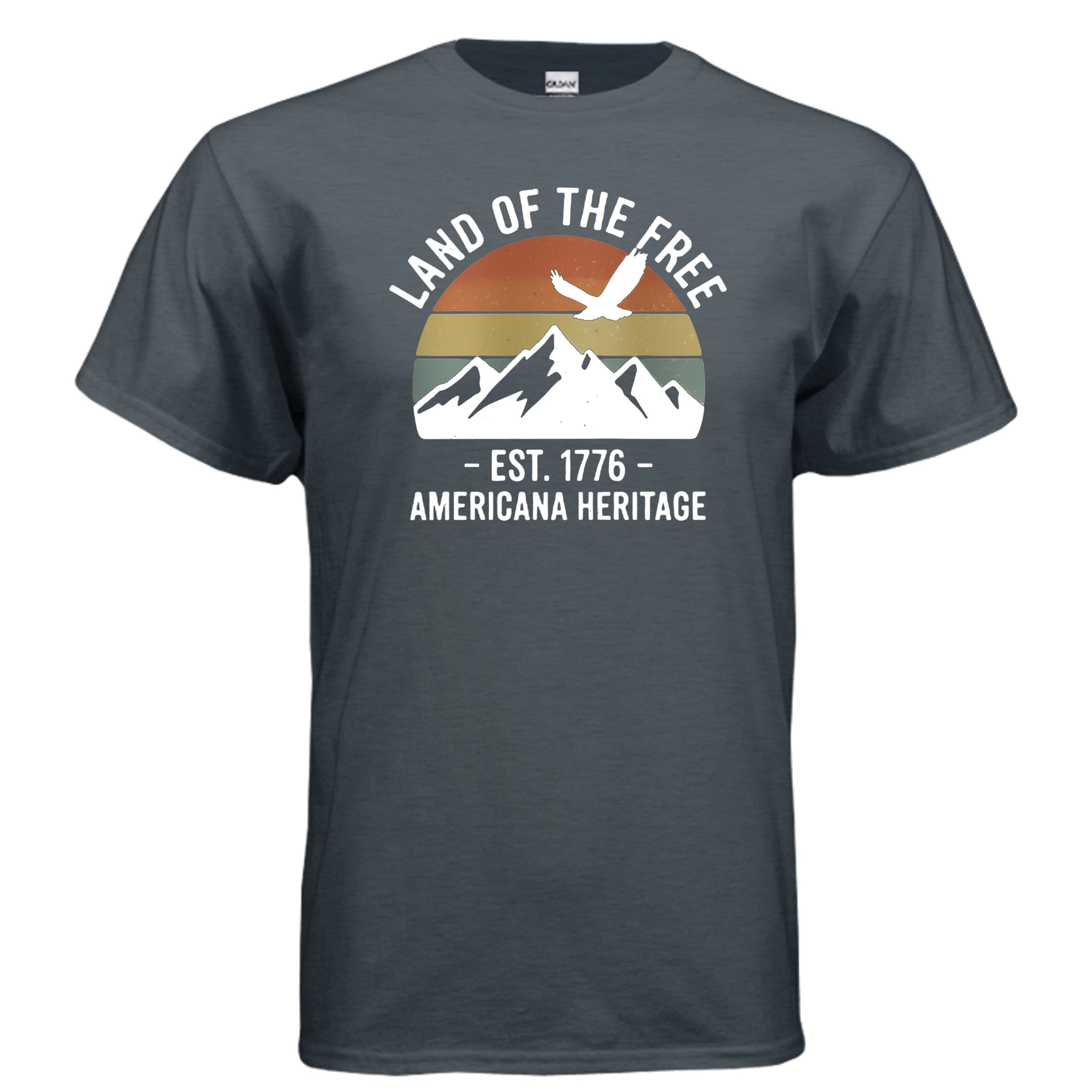American Heritage Tee – Land of the Free Est. 1776 Patriotic Mountain Shirt Anvil and Anthem }