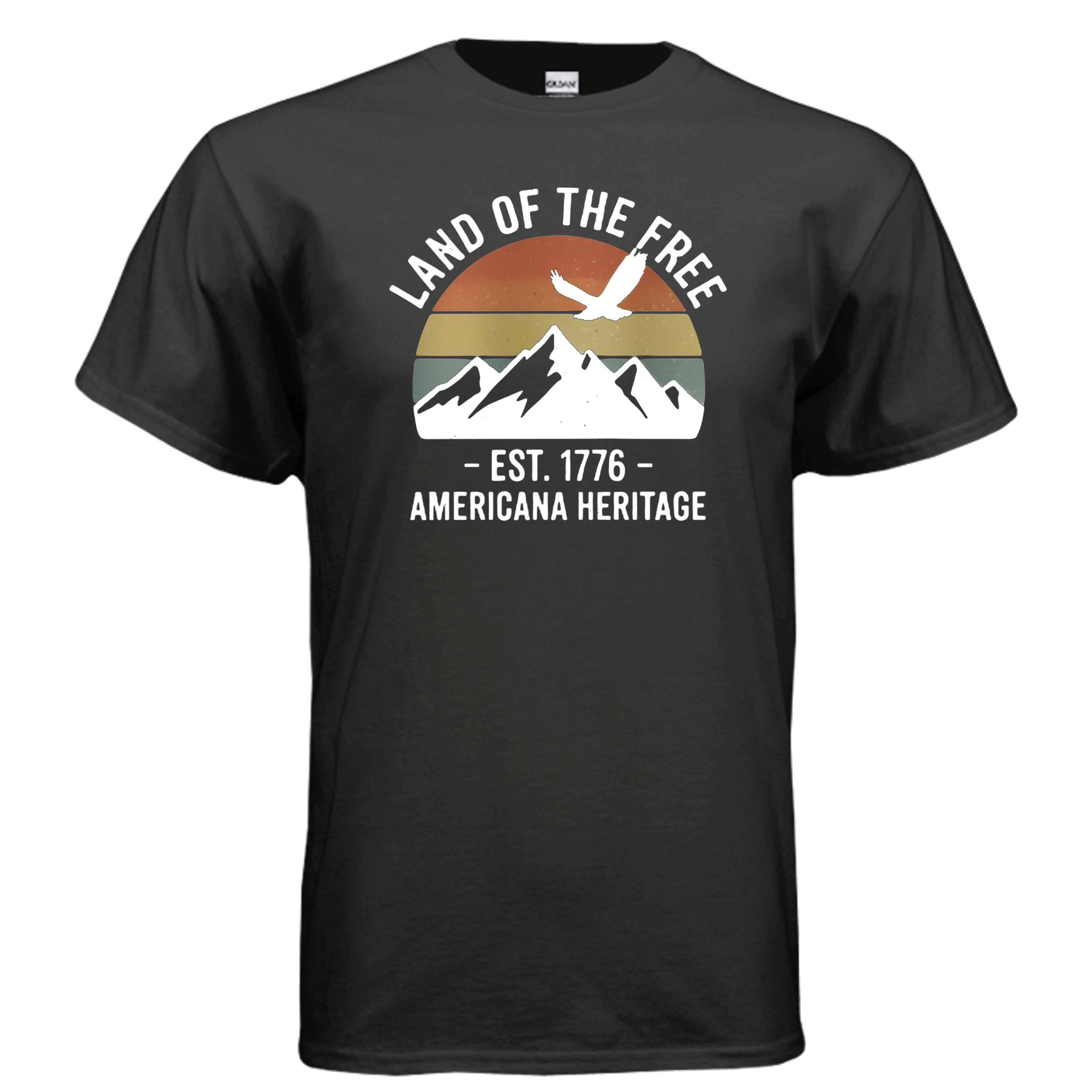 American Heritage Tee – Land of the Free Est. 1776 Patriotic Mountain Shirt Anvil and Anthem }