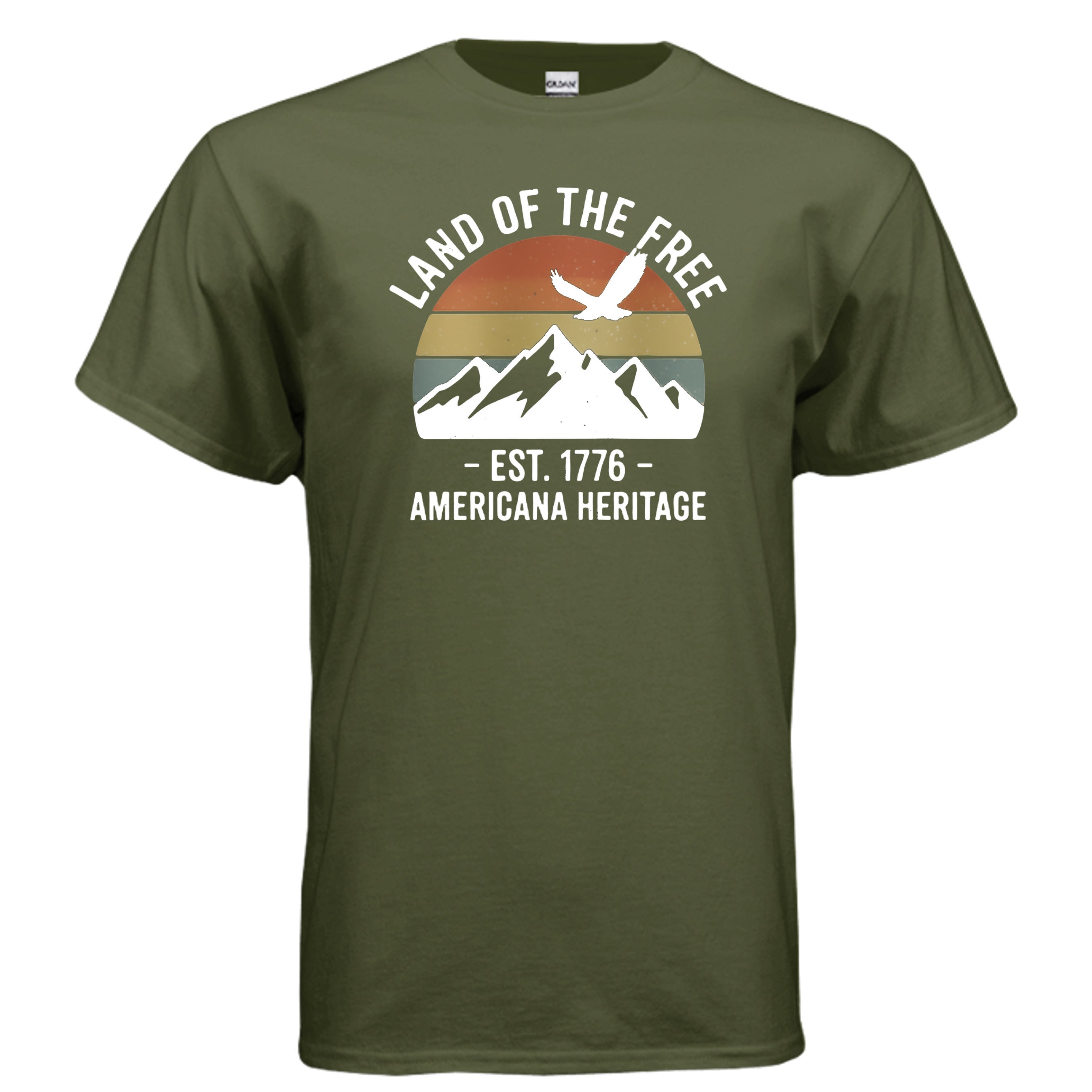 American Heritage Tee – Land of the Free Est. 1776 Patriotic Mountain Shirt Anvil and Anthem }