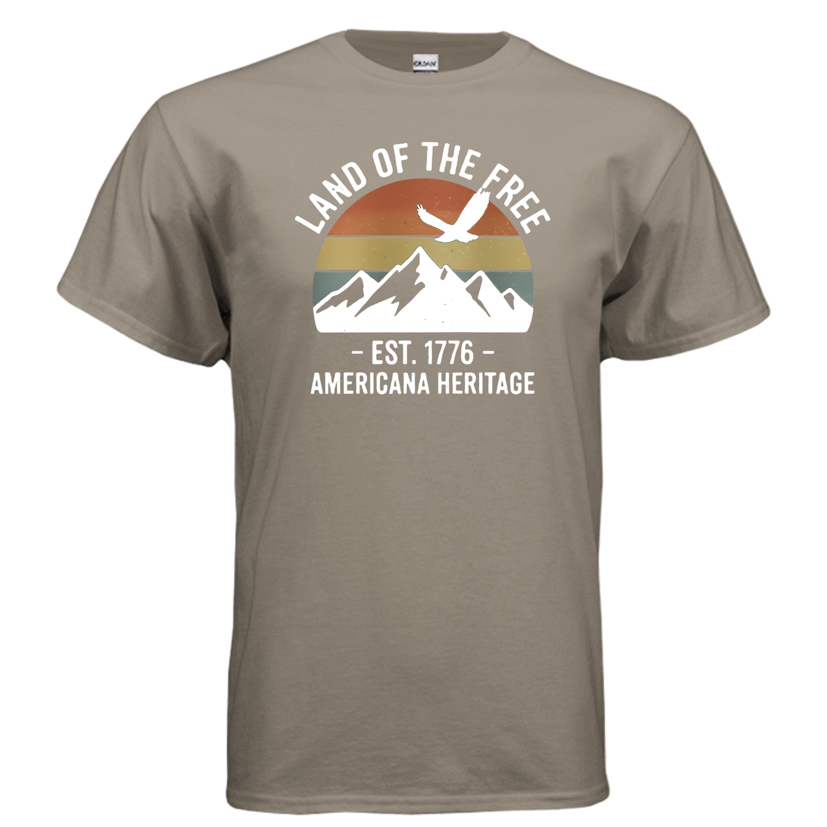 American Heritage Tee – Land of the Free Est. 1776 Patriotic Mountain Shirt Anvil and Anthem }