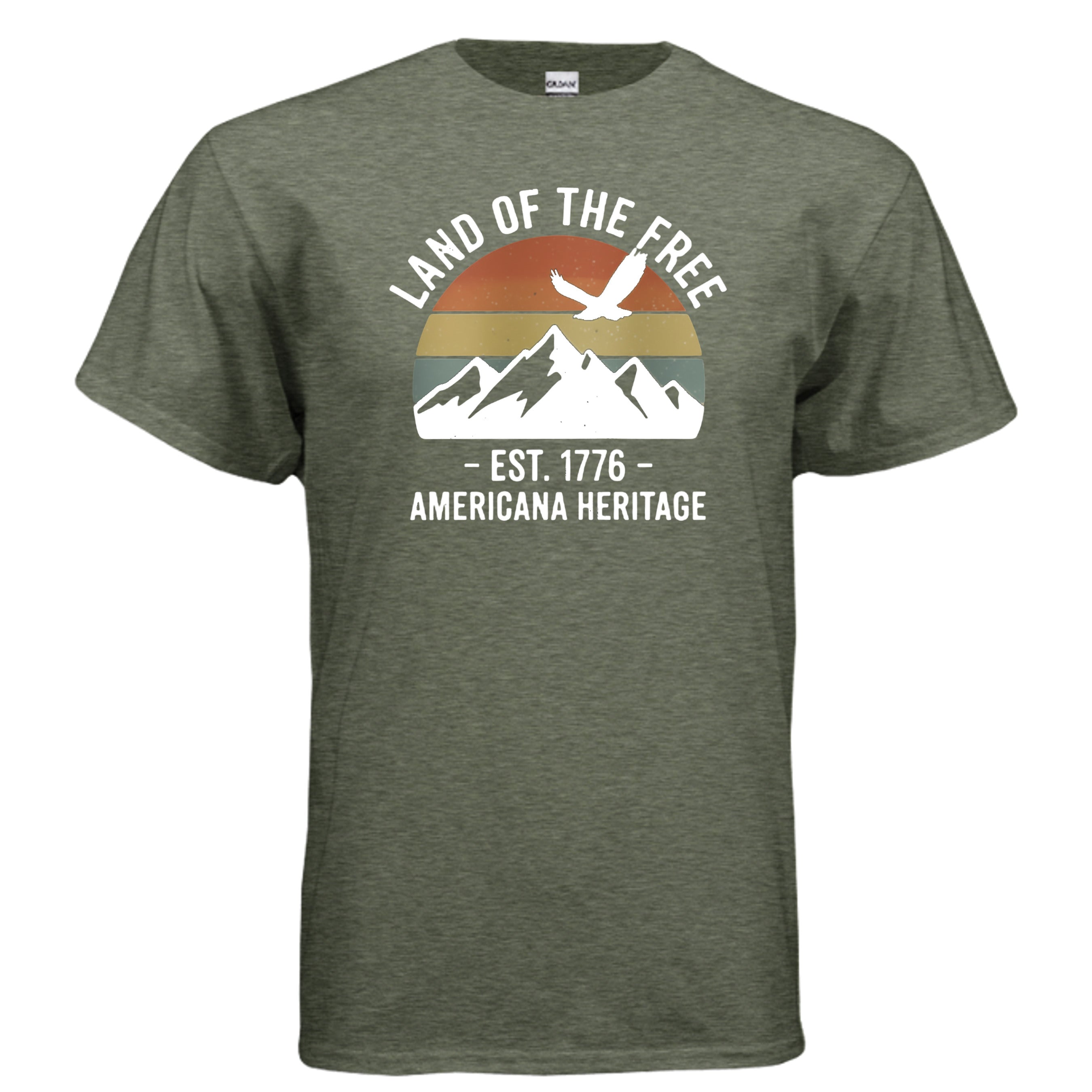 American Heritage Tee – Land of the Free Est. 1776 Patriotic Mountain Shirt Anvil and Anthem }