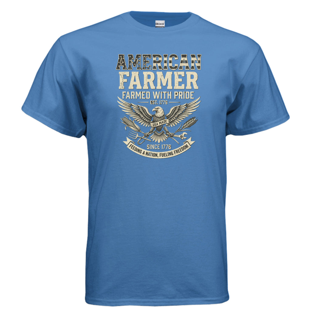 American Farmer Tee – “Feeding a Nation, Fueling Freedom” Patriotic Farm Shirt Anvil and Anthem }