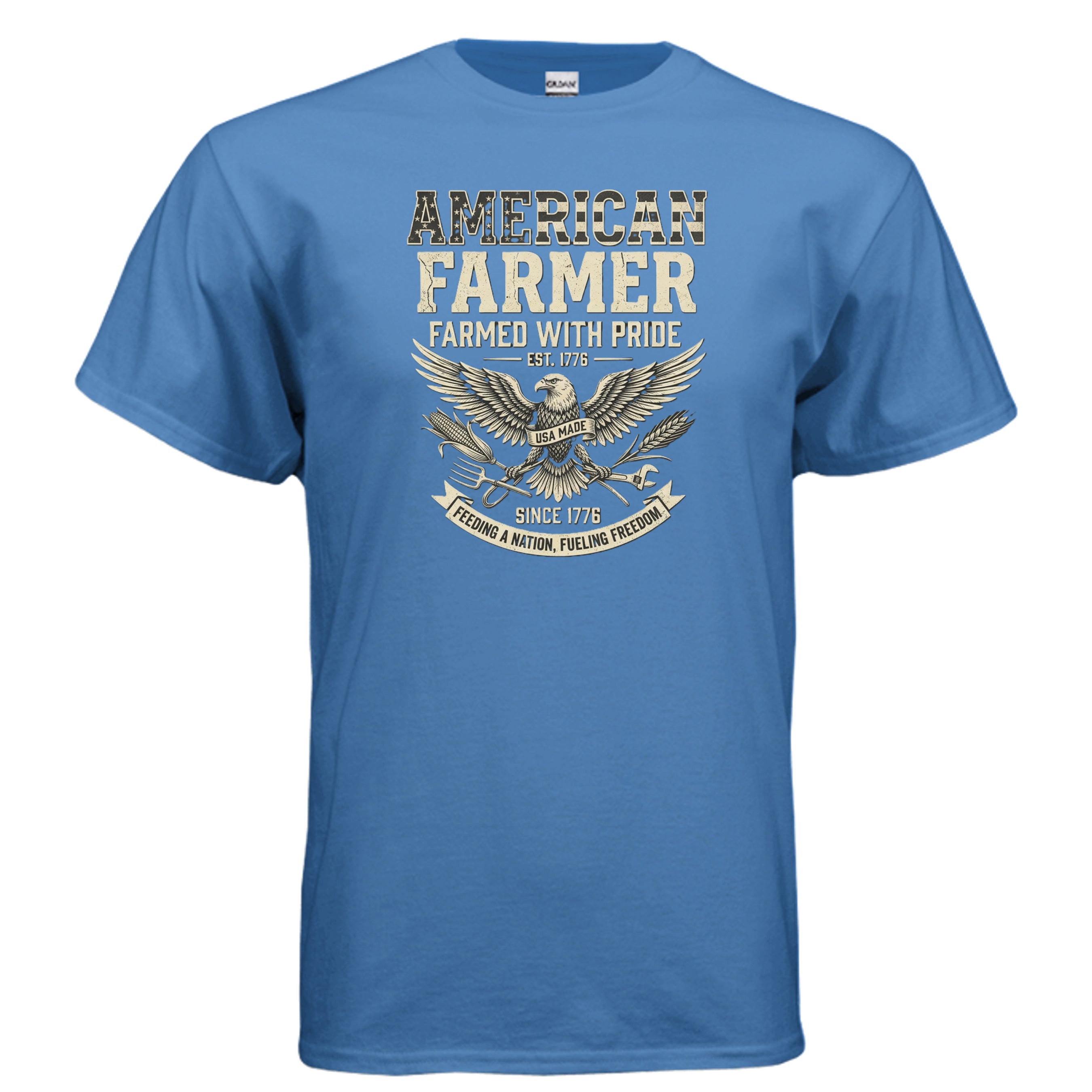 American Farmer Tee – “Feeding a Nation, Fueling Freedom” Patriotic Farm Shirt Anvil and Anthem }