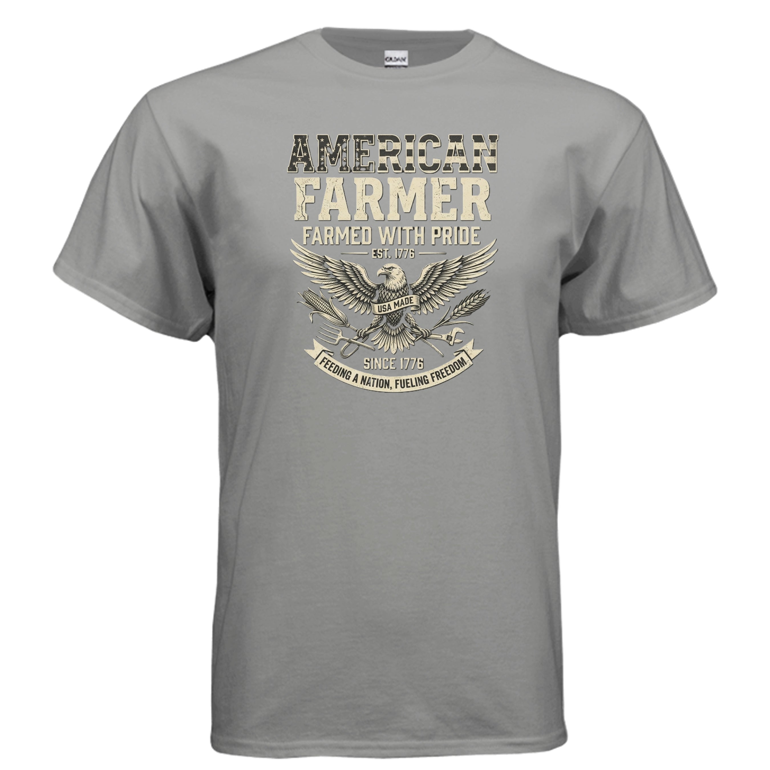 American Farmer Tee – “Feeding a Nation, Fueling Freedom” Patriotic Farm Shirt Anvil and Anthem }