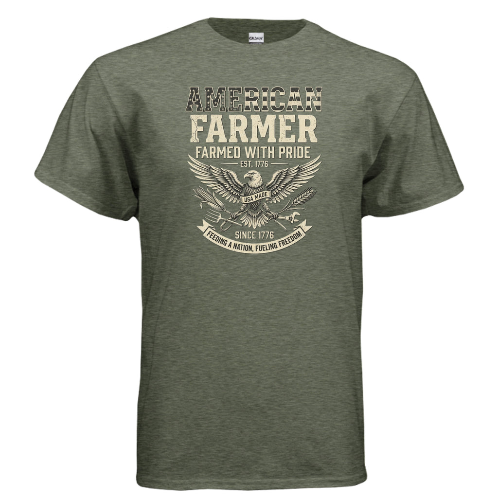 American Farmer Tee – “Feeding a Nation, Fueling Freedom” Patriotic Farm Shirt Anvil and Anthem }