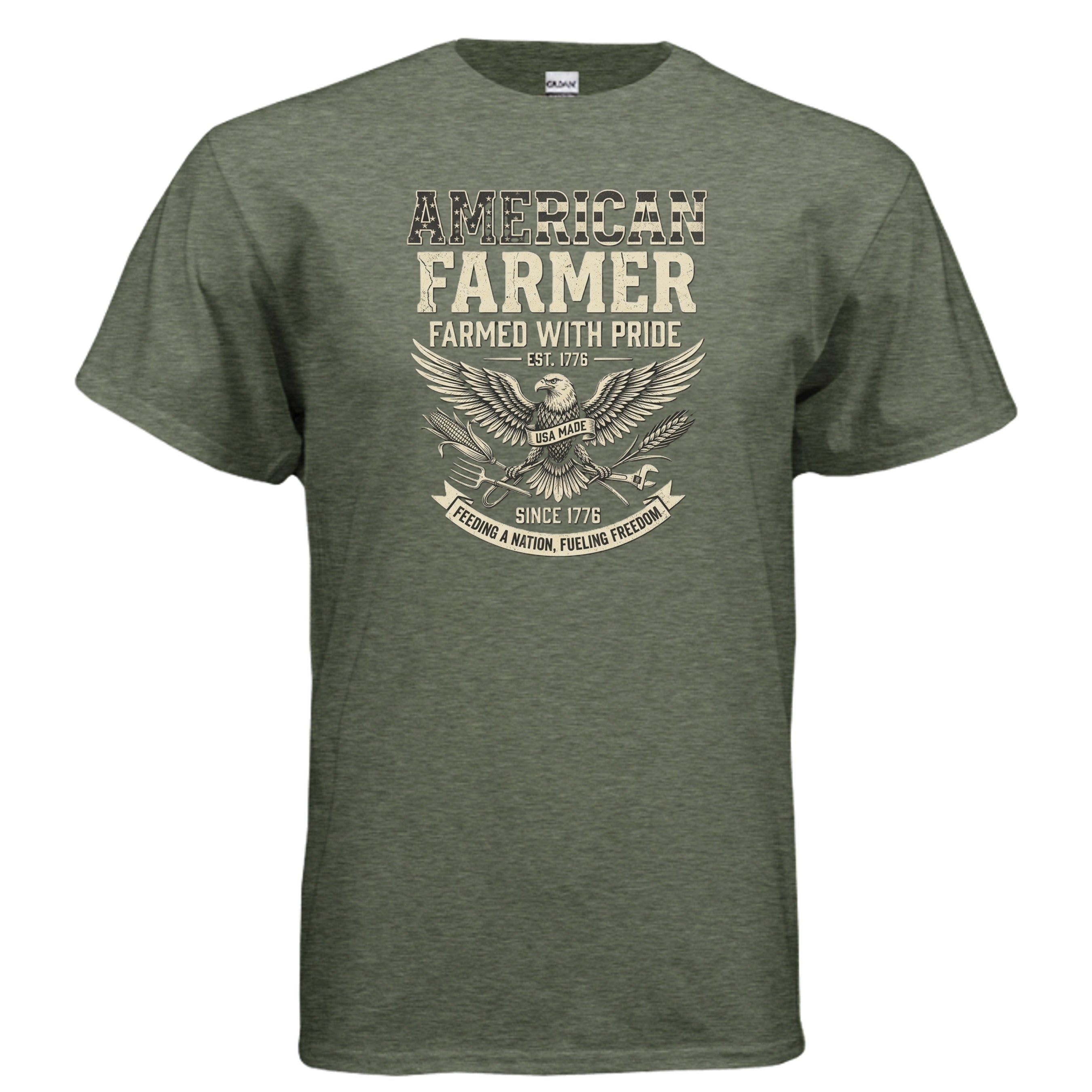 American Farmer Tee – “Feeding a Nation, Fueling Freedom” Patriotic Farm Shirt Anvil and Anthem }