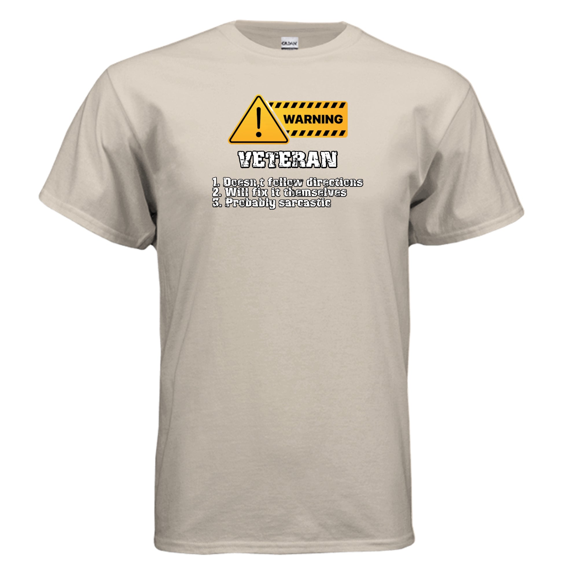 Veteran Made Tee – Warning Sign “Doesn’t Follow Directions” Humor Shirt {{ product_type }Anvil and Anthem }