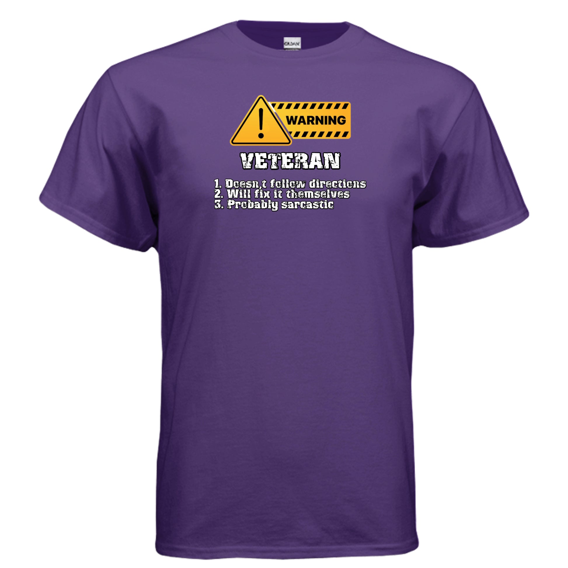 Veteran Made Tee – Warning Sign “Doesn’t Follow Directions” Humor Shirt {{ product_type }Anvil and Anthem }