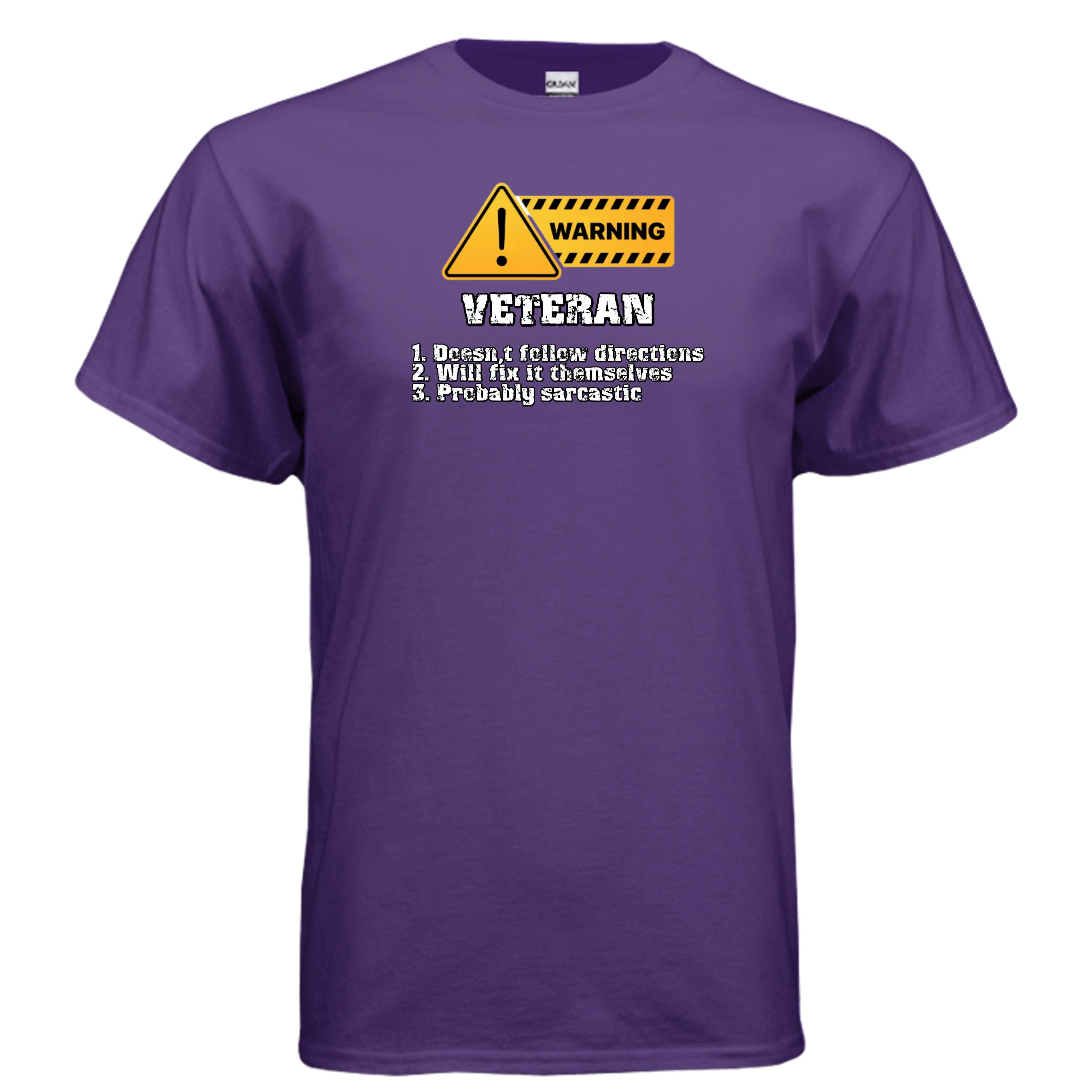 Veteran Made Tee – Warning Sign “Doesn’t Follow Directions” Humor Shirt Anvil and Anthem }