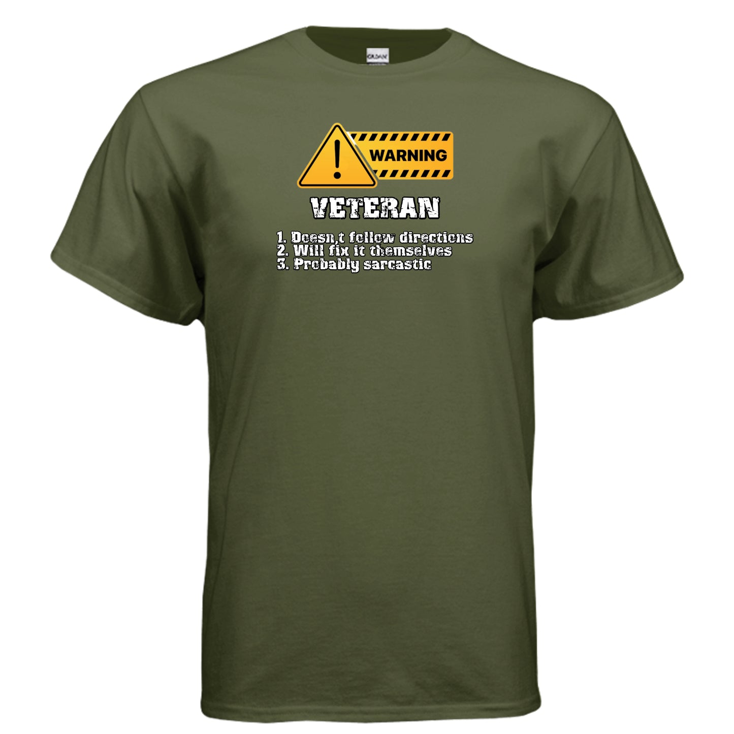 Veteran Made Tee – Warning Sign “Doesn’t Follow Directions” Humor Shirt {{ product_type }Anvil and Anthem }