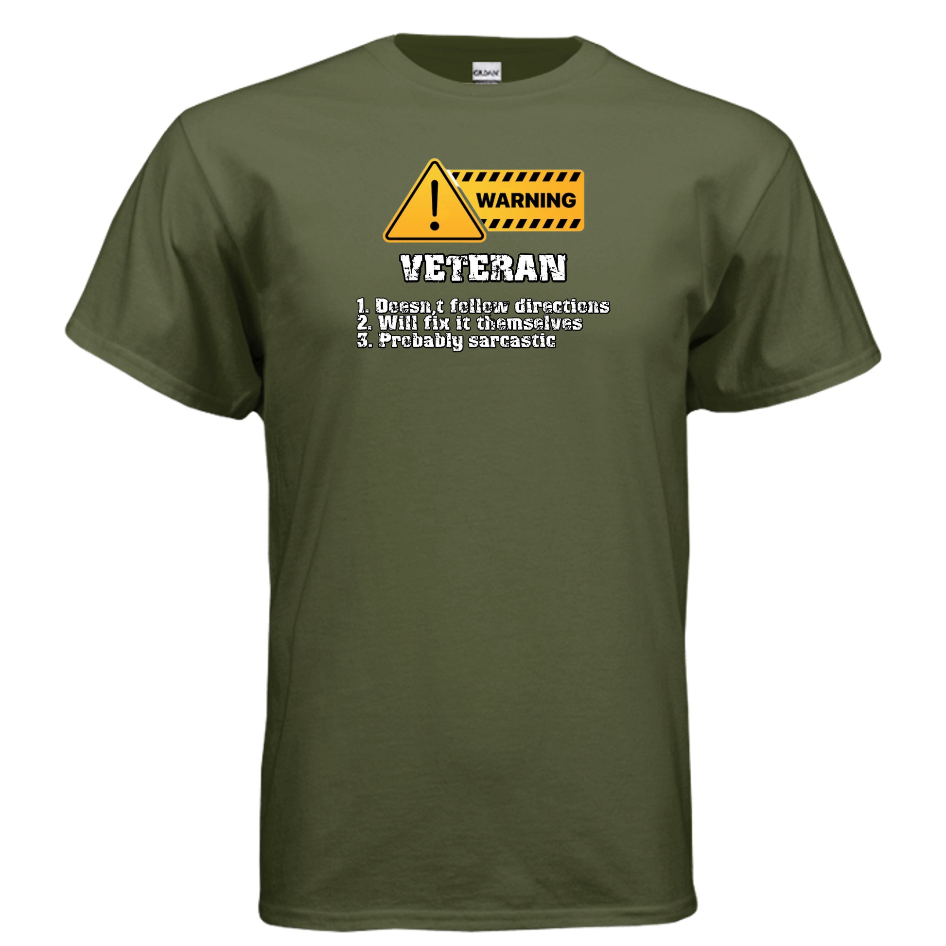 Veteran Made Tee – Warning Sign “Doesn’t Follow Directions” Humor Shirt {{ product_type }Anvil and Anthem }