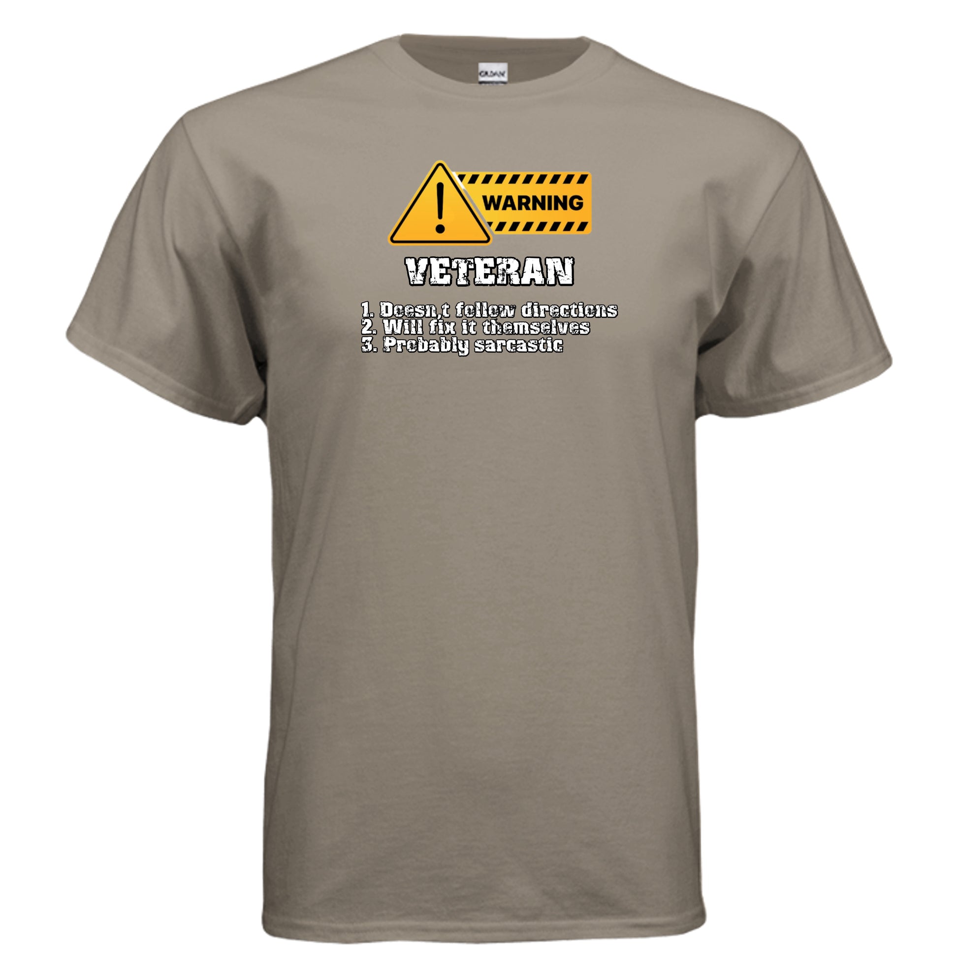Veteran Made Tee – Warning Sign “Doesn’t Follow Directions” Humor Shirt {{ product_type }Anvil and Anthem }