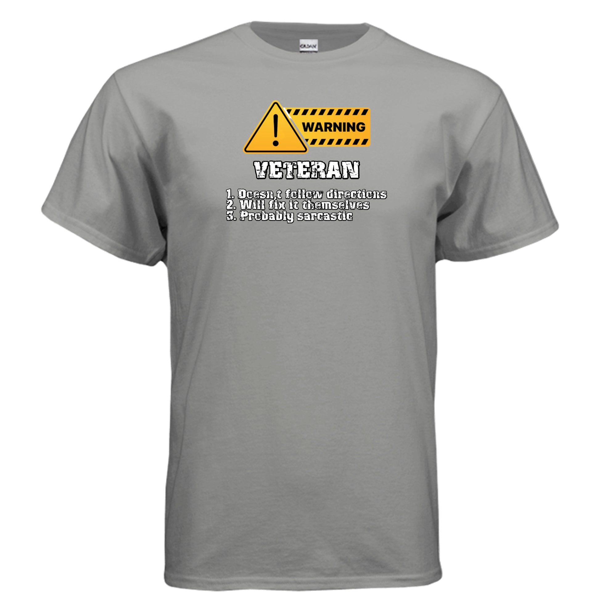 Veteran Made Tee – Warning Sign “Doesn’t Follow Directions” Humor Shirt {{ product_type }Anvil and Anthem }