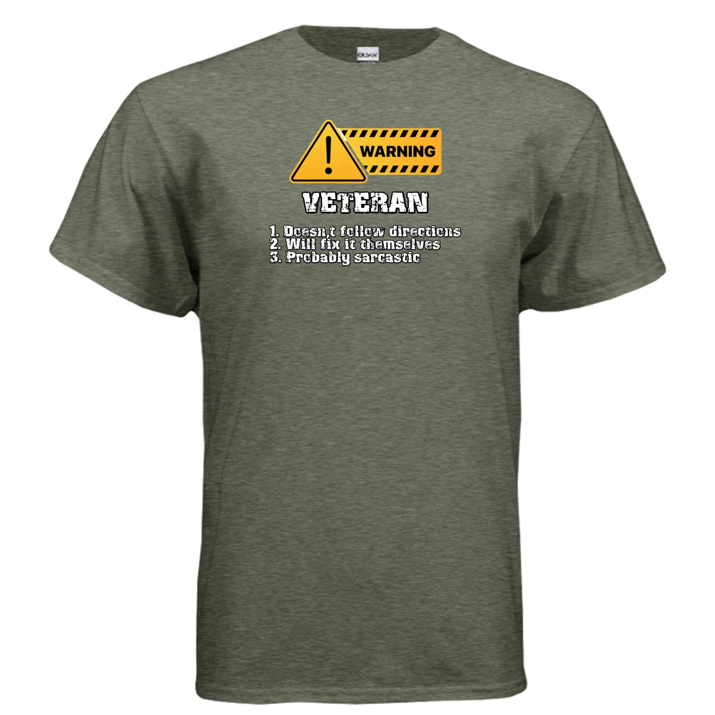 Veteran Made Tee – Warning Sign “Doesn’t Follow Directions” Humor Shirt {{ product_type }Anvil and Anthem }