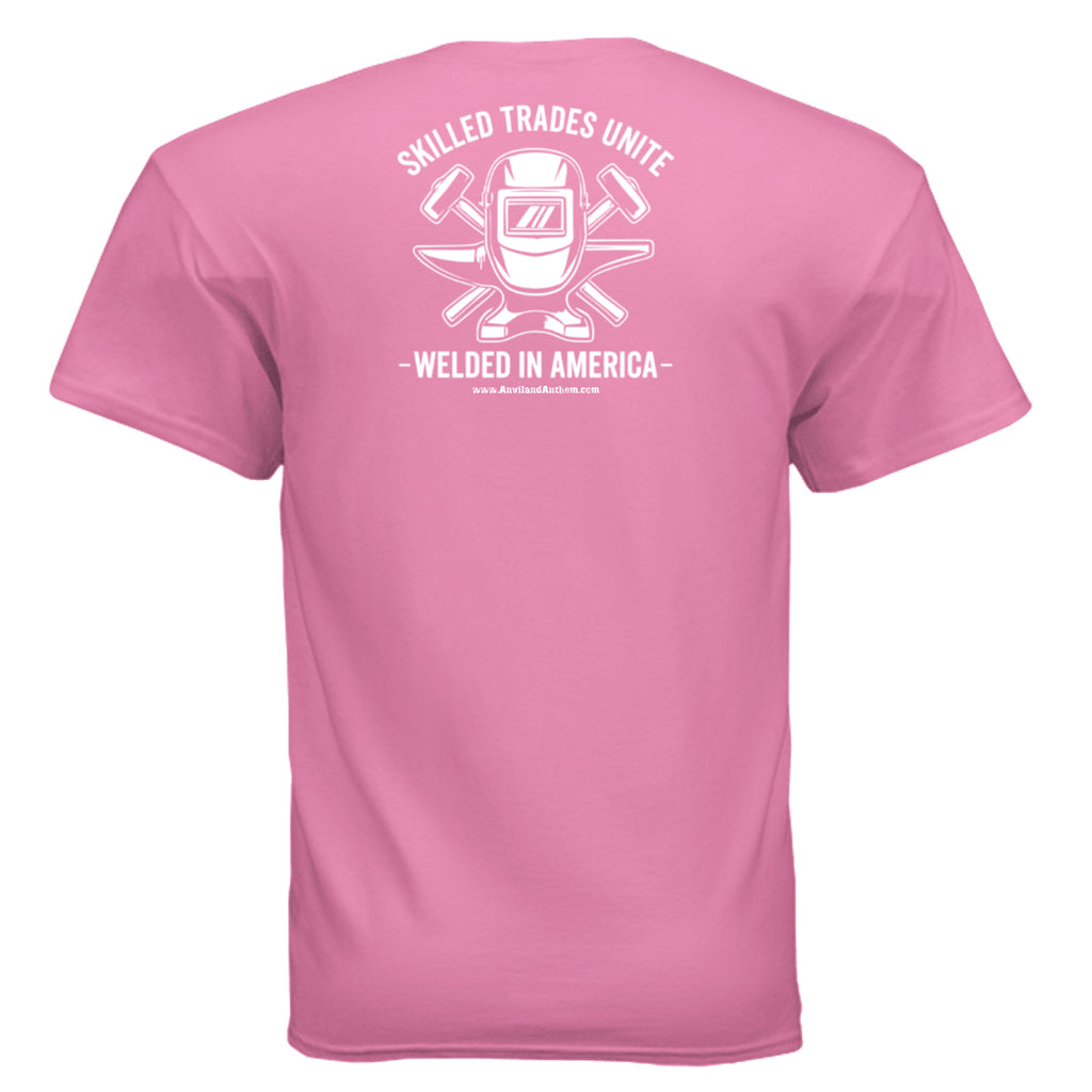 Welded in America Blue Collar Tee – Skilled Trades Unite Workwear Shirt Anvil and Anthem }