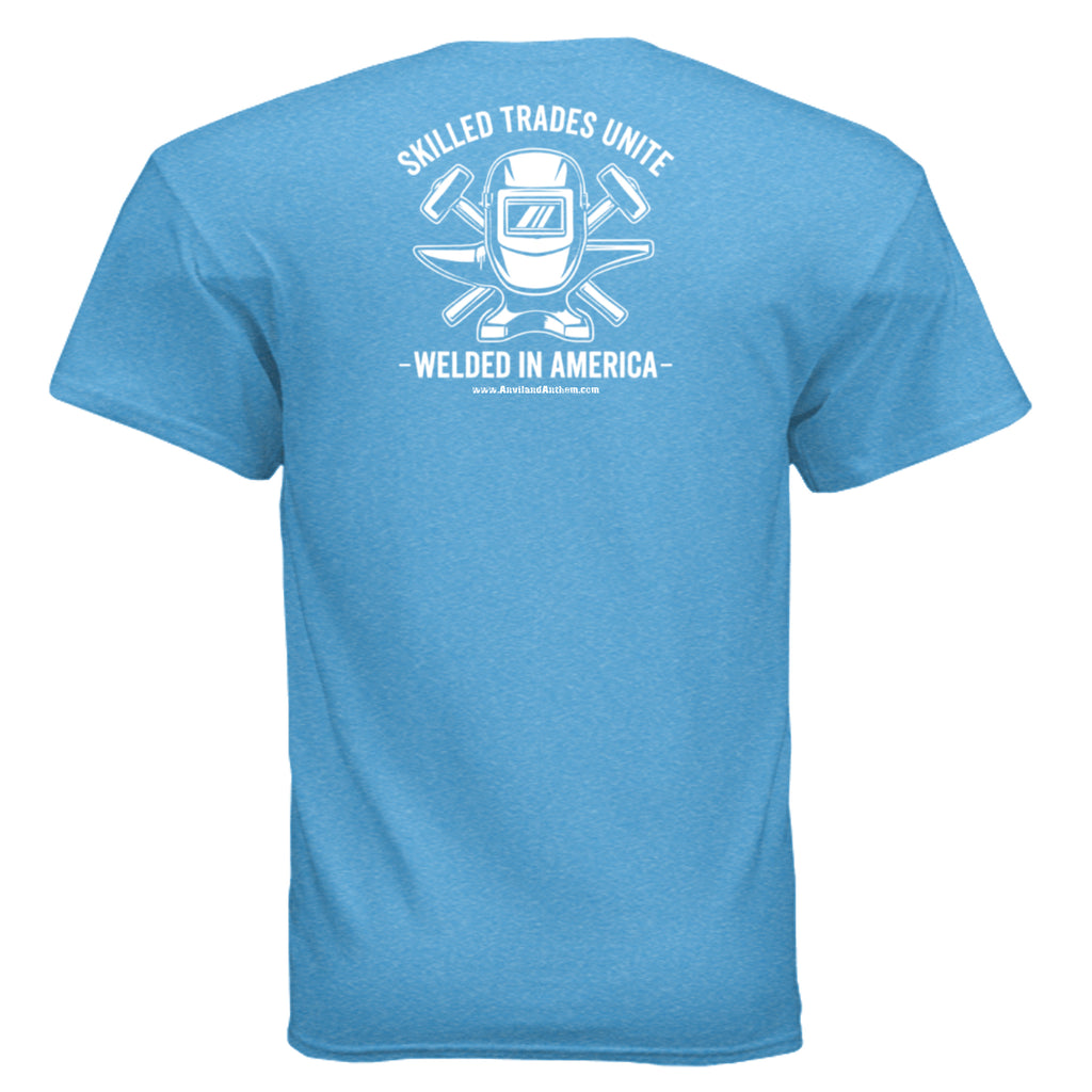Welded in America Blue Collar Tee – Skilled Trades Unite Workwear Shirt Anvil and Anthem }