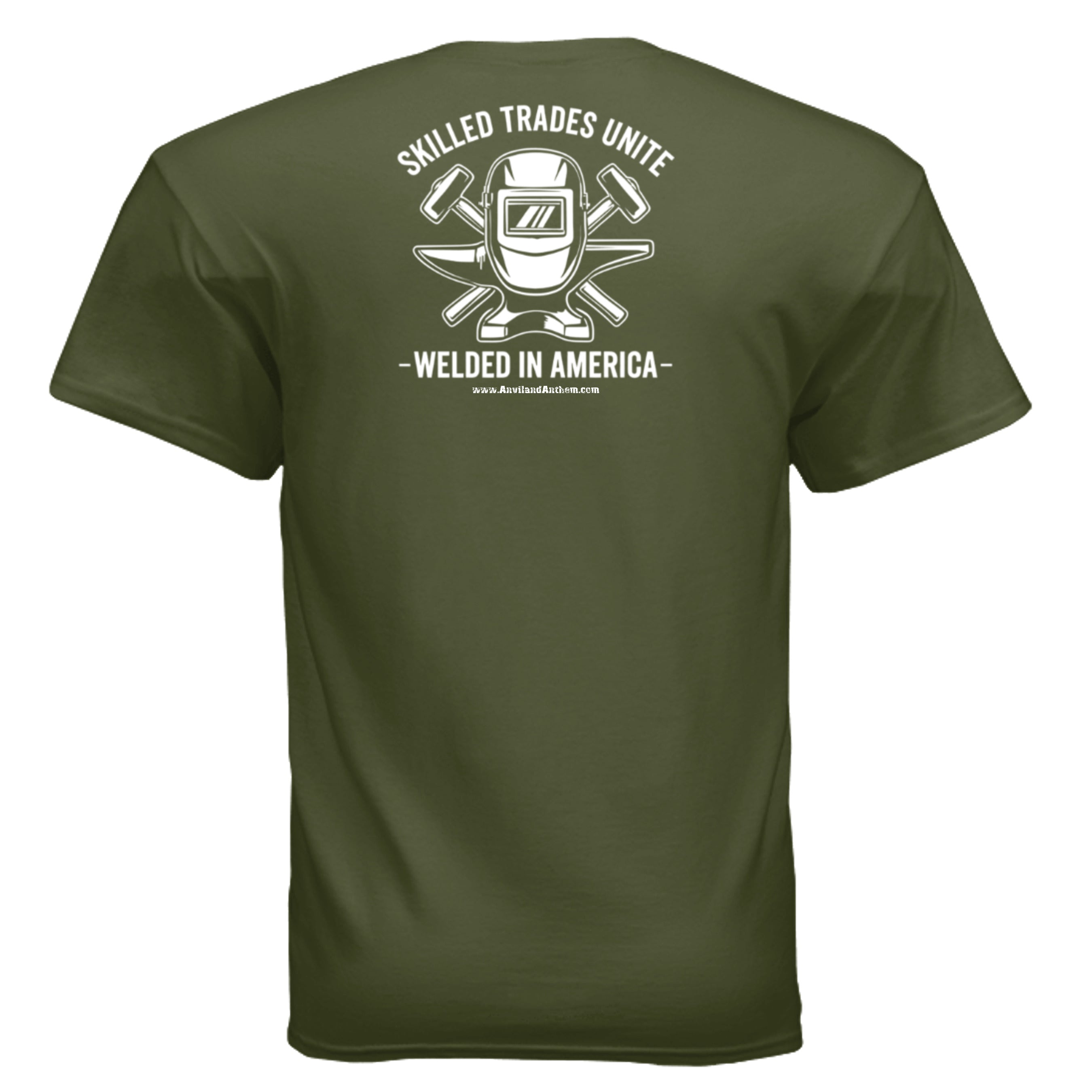 Welded in America Blue Collar Tee – Skilled Trades Unite Workwear Shirt Anvil and Anthem }