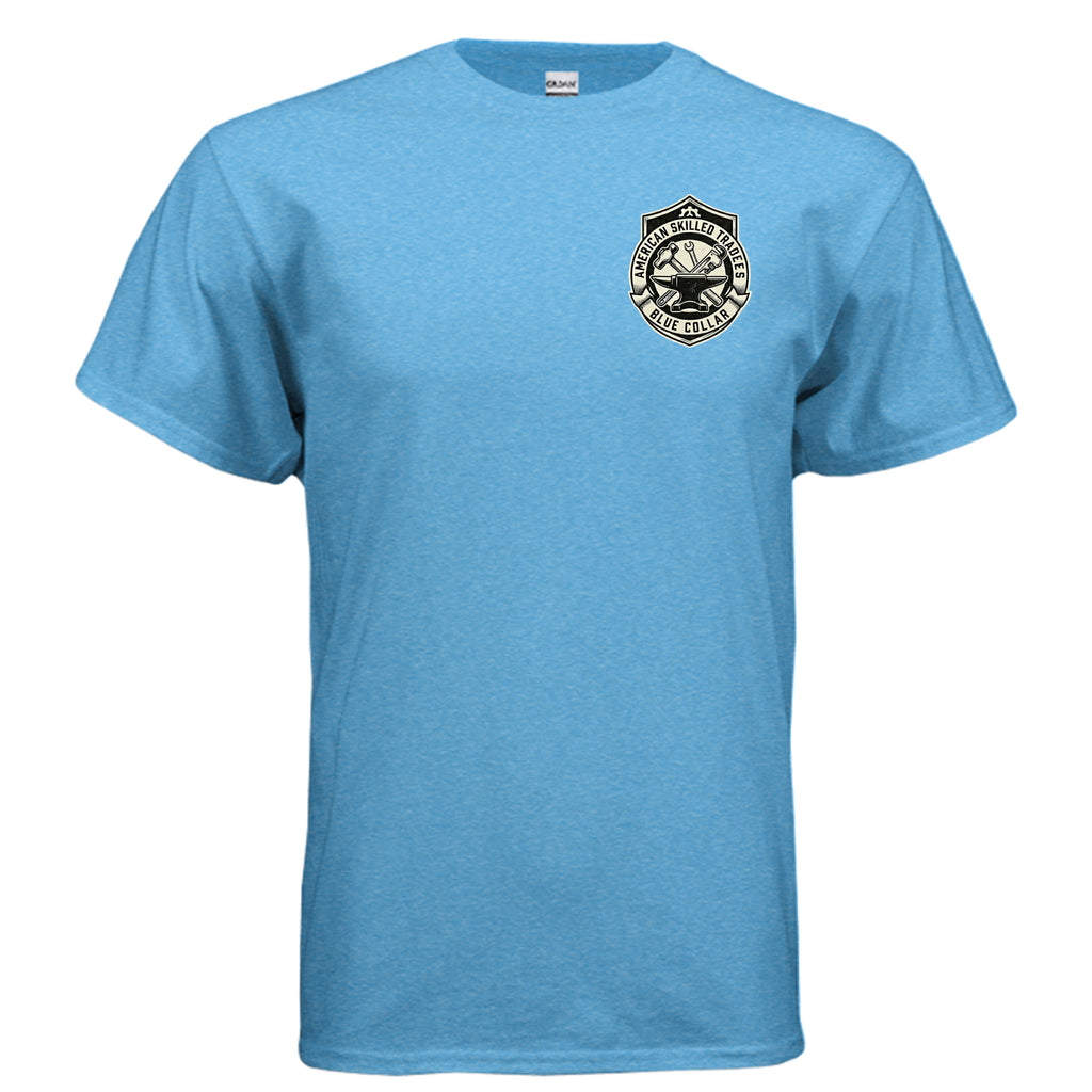 Welded in America Blue Collar Tee – Skilled Trades Unite Workwear Shirt Anvil and Anthem }