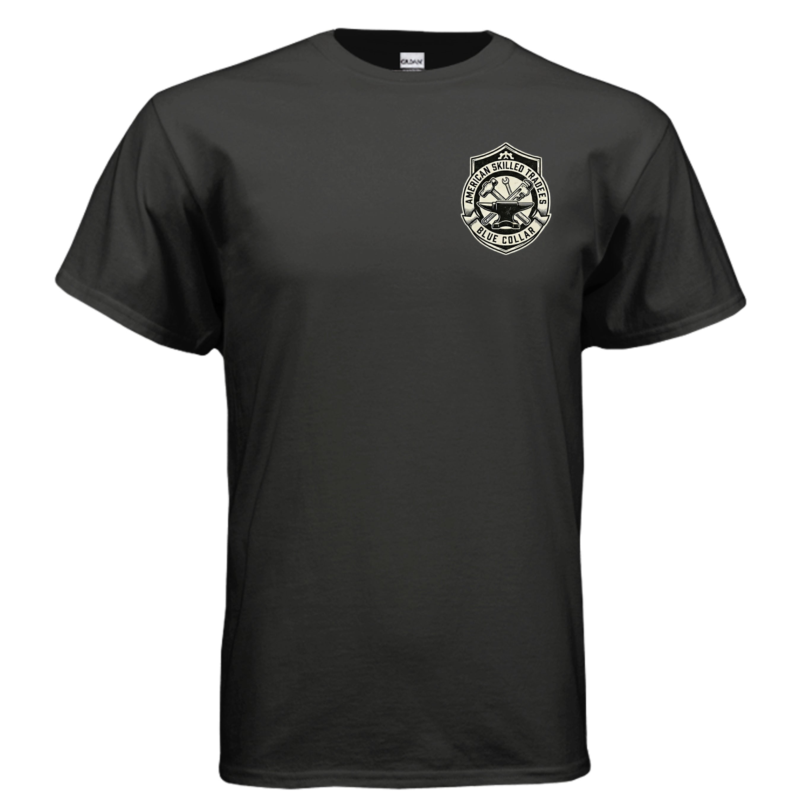 Welded in America Blue Collar Tee – Skilled Trades Unite Workwear Shirt Anvil and Anthem }