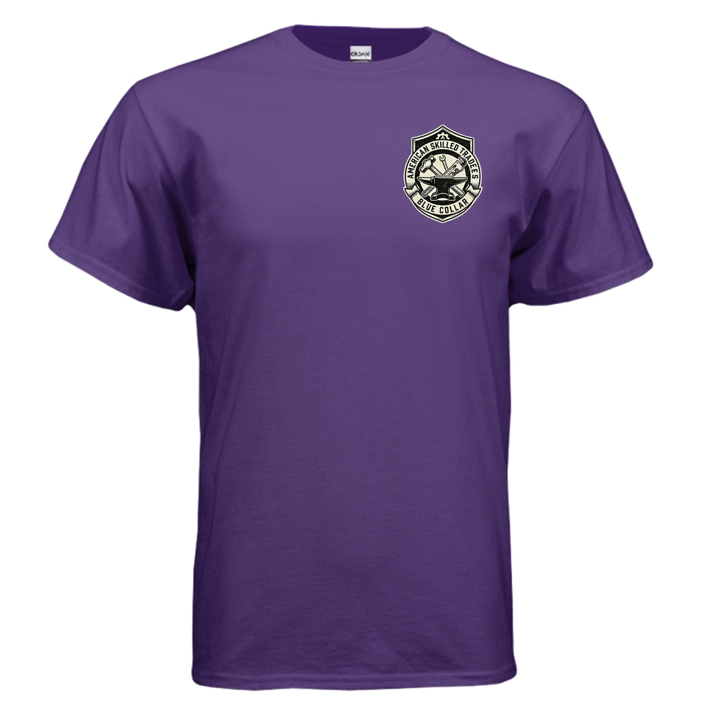Welded in America Blue Collar Tee – Skilled Trades Unite Workwear Shirt Anvil and Anthem }