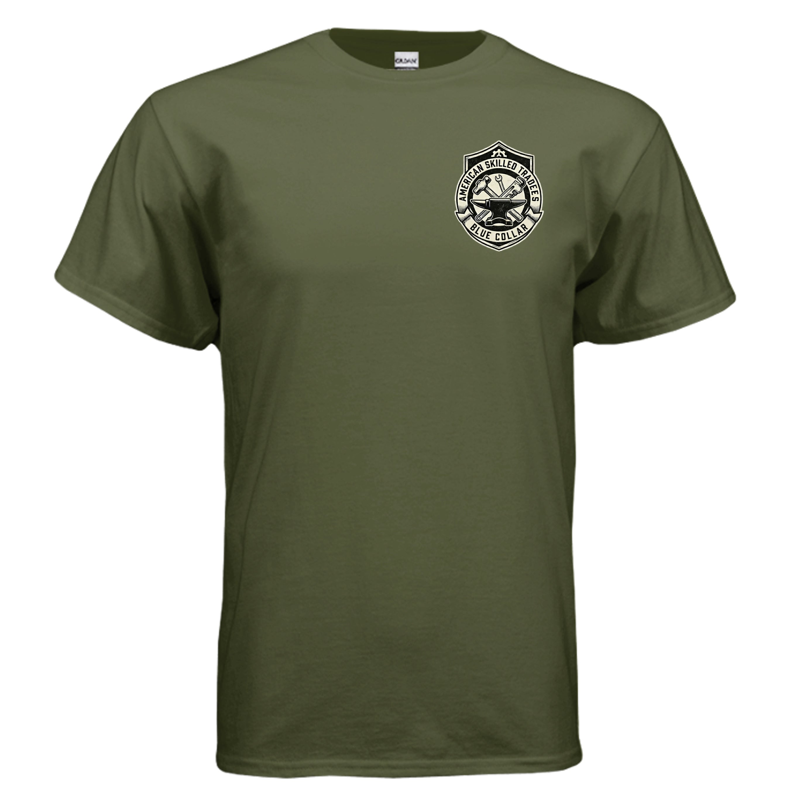 Welded in America Blue Collar Tee – Skilled Trades Unite Workwear Shirt Anvil and Anthem }