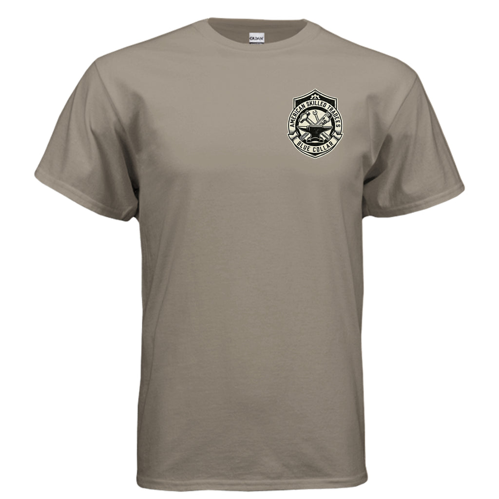 Welded in America Blue Collar Tee – Skilled Trades Unite Workwear Shirt Anvil and Anthem }